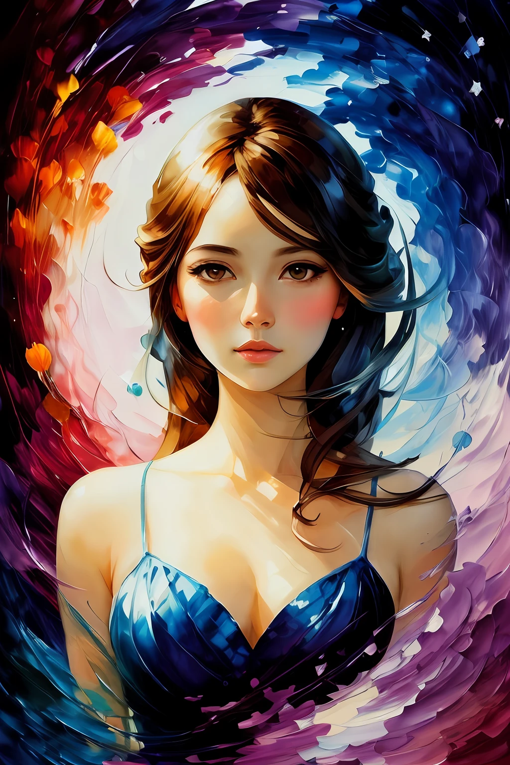 Retrato da menina, adesivo de uma foto de corpo inteiro de uma mulher bonita, beleza altamente detalhadarosto completo, liberdade, alma, digital illustration, aproximando-if of perfection, dynamic, altamente detalhada, pintura aquarela, artstation, arte conceito, liso, contraste, focus sharp, illustration in the style of artists like Leonid Afremov, Moinhos Russ, Sakimichan, Wlop, Loish, Artgerm, Darryl Zabrocki, e Jean-Baptiste Monge