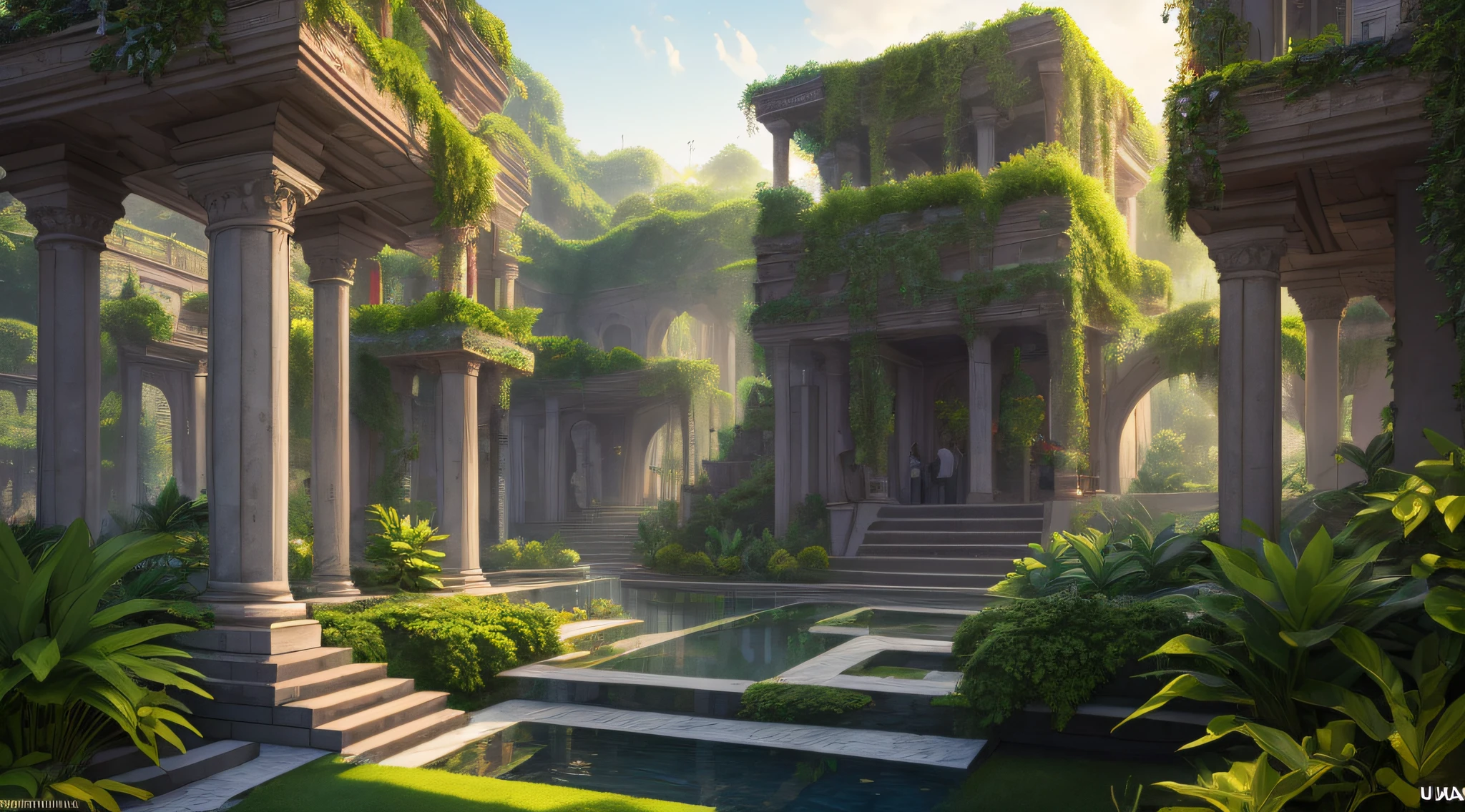 (8k, foto RAW, melhor qualidade, obra-antes), (realista, ultradetalhada), Hanging Gardens of Babylon