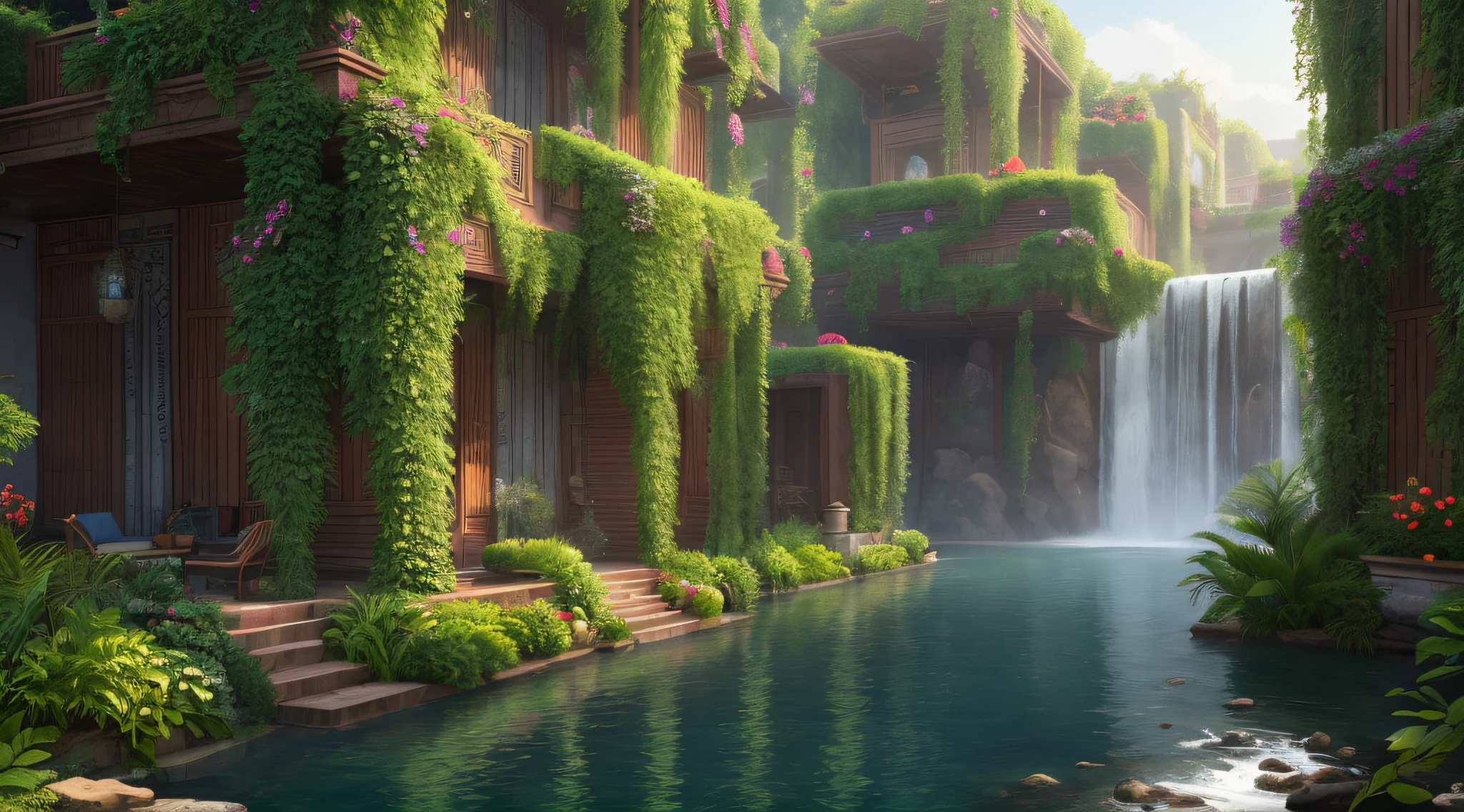 (8k, foto RAW, melhor qualidade, obra-antes), (realista, ultradetalhada), Hanging Gardens of Babylon