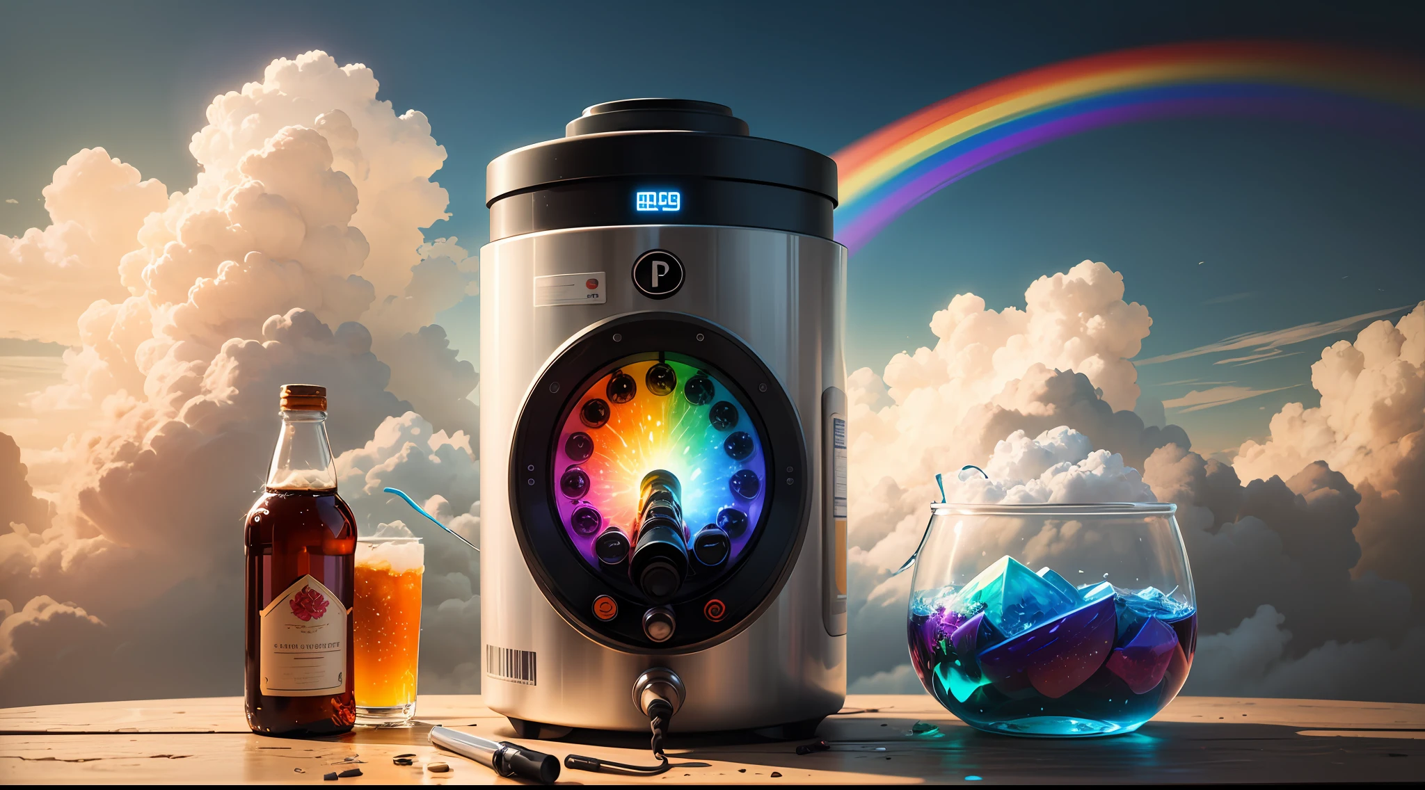machine create rainbow and cloud in bottle