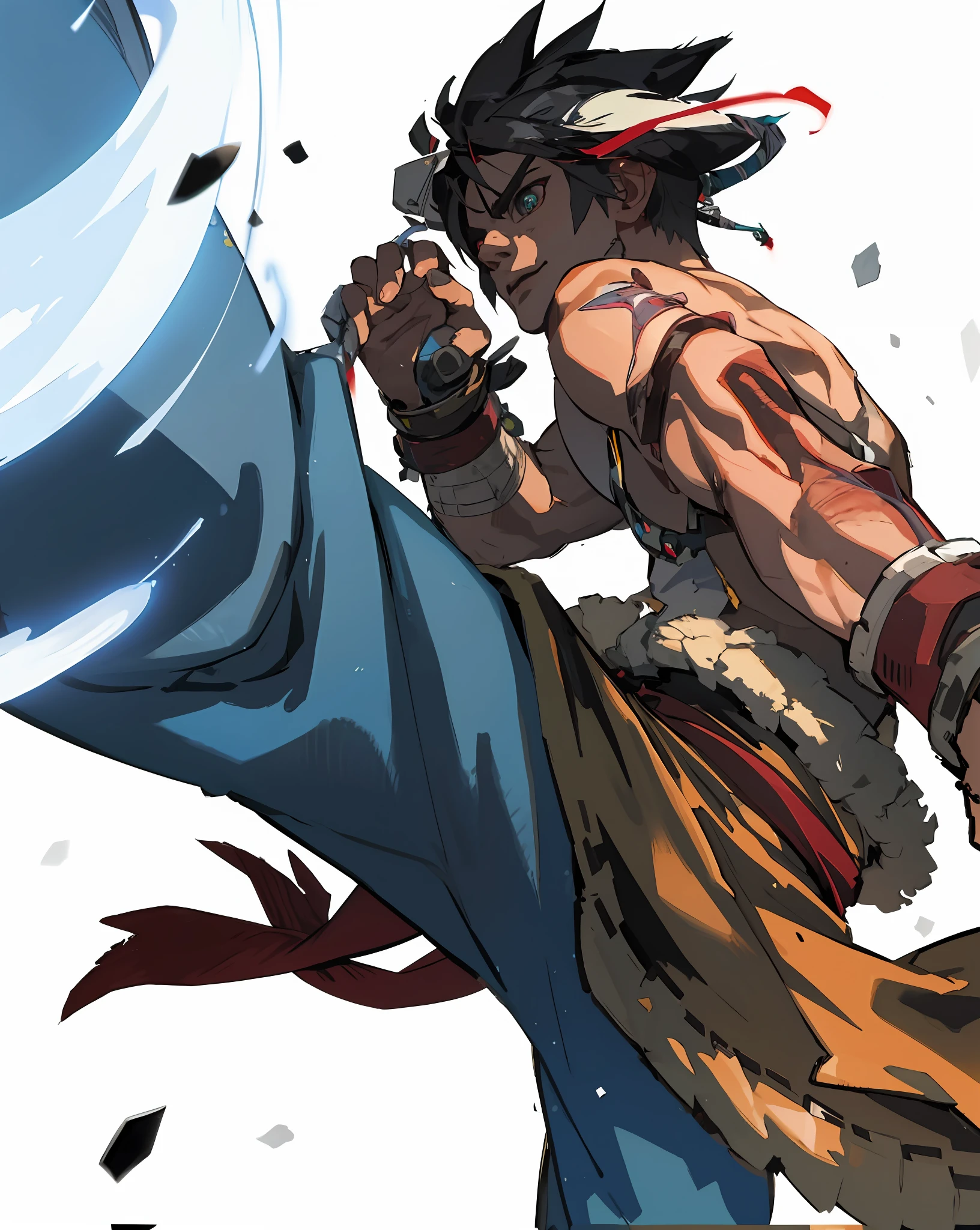 personagem de anime chutando um chute com um fundo branco, Estilo de arte Guilty Gear, Estilo anime de rolagem ninja, Gurren Lagann, Gurenn Lagann, engrenagem culpada strive splash art, rolagem ninja anime, Otaku Gangasta, Arte HD, Art Direction Guilty Gear, advanced digital anime art ", engrenagem culpada, badass anime 8 k, anime wallaper anime, gyro zeppeli, cabelo castanhho, toupeira sob o olho, sorrir, cabelo castanhho, olhos loucos, alto detalhe, super detalhe, best qualidade, Detalhes altos, anatomicamente correto, retina, pele texturizada