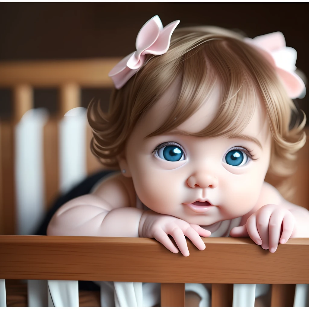 Super realistic  in crib big eyes hair with curls pink cheeks soft skin tender look --auto --s2