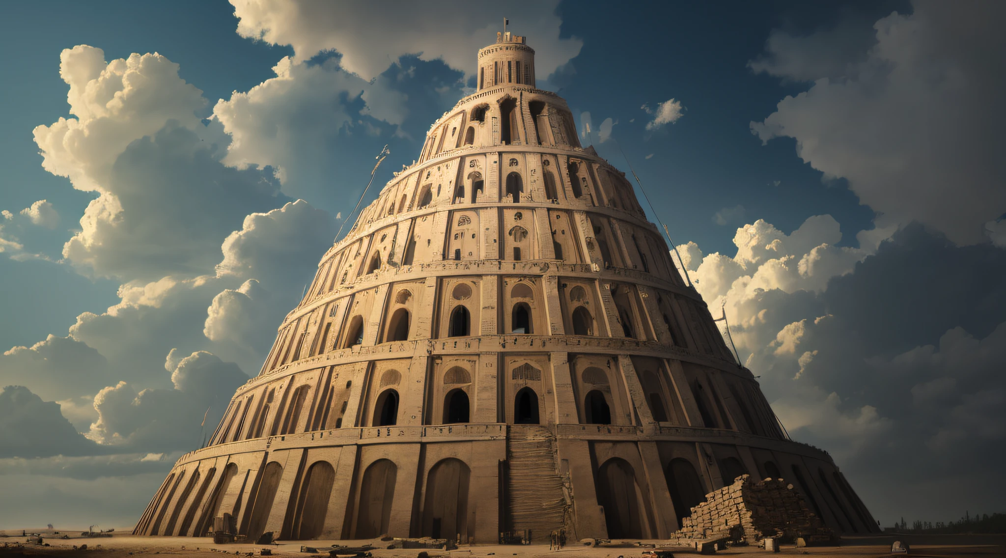 (8k, foto RAW, melhor qualidade, obra-antes), (realista, ultradetalhada), reconstruction of the Tower of Babel