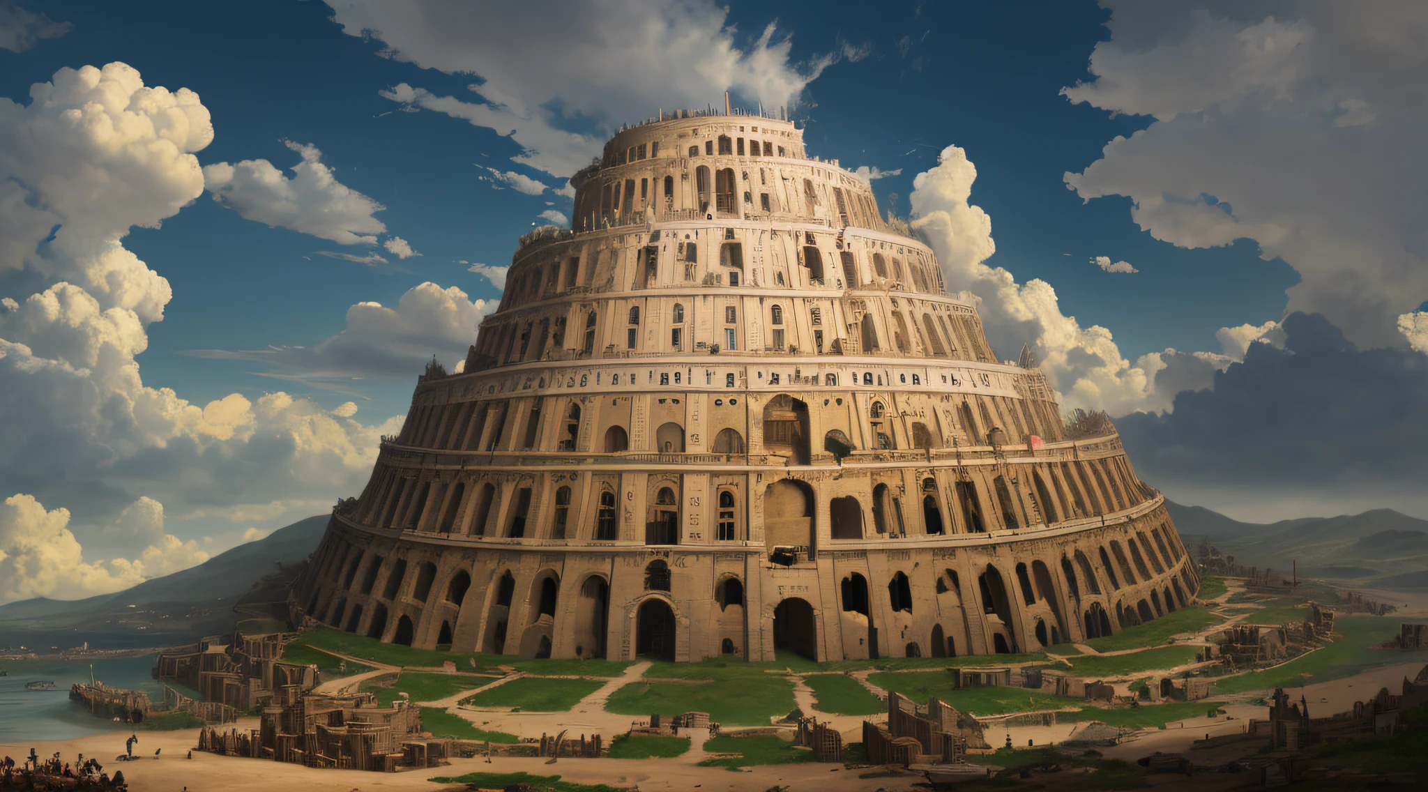 (8k, foto RAW, melhor qualidade, obra-antes), (realista, ultradetalhada), reconstruction of the Tower of Babel