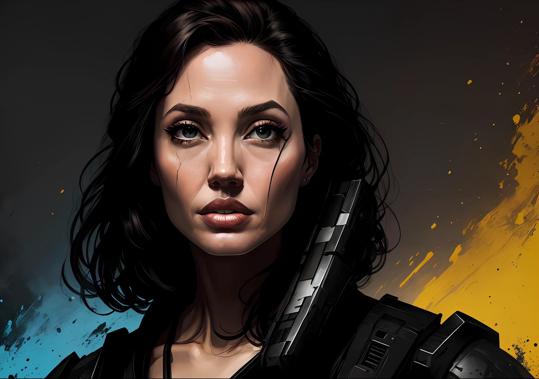 angelina jolie um pouco idosa foto escura: com o corpo coberto , Standing , alegre , confiante , soltando uma pomba branca , realistic epic, retrato de halo, olhos azuis, cachecol xadrez, cabelo branco de atey ghailan, de greg rutkowski, de greg tocchini, de james gilleard, de joe fenton, de kaethe butcher, gradiente amarelo , esquema de cores preto, marrom e magenta, grunge aesthetic!!! fundo de parede de marca de graffiti, arte de greg rutkowski e artgerm, soft cinematic light, adobe lightroom, photographic laboratory, hdr, intrincado, altamente detalhado, (profundidade de campo: 1,4), desbotado, (cores neutras: 1,2), (hdr: 1,4) , (cores suaves:1.2), hiperdetalhado, (artstation:1.4), cinematic, luzes quentes, dramatic light, (detalhes intrincados:1.1), fundo complexo, (rutkowski:0.66), (azul e laranja:0.4)