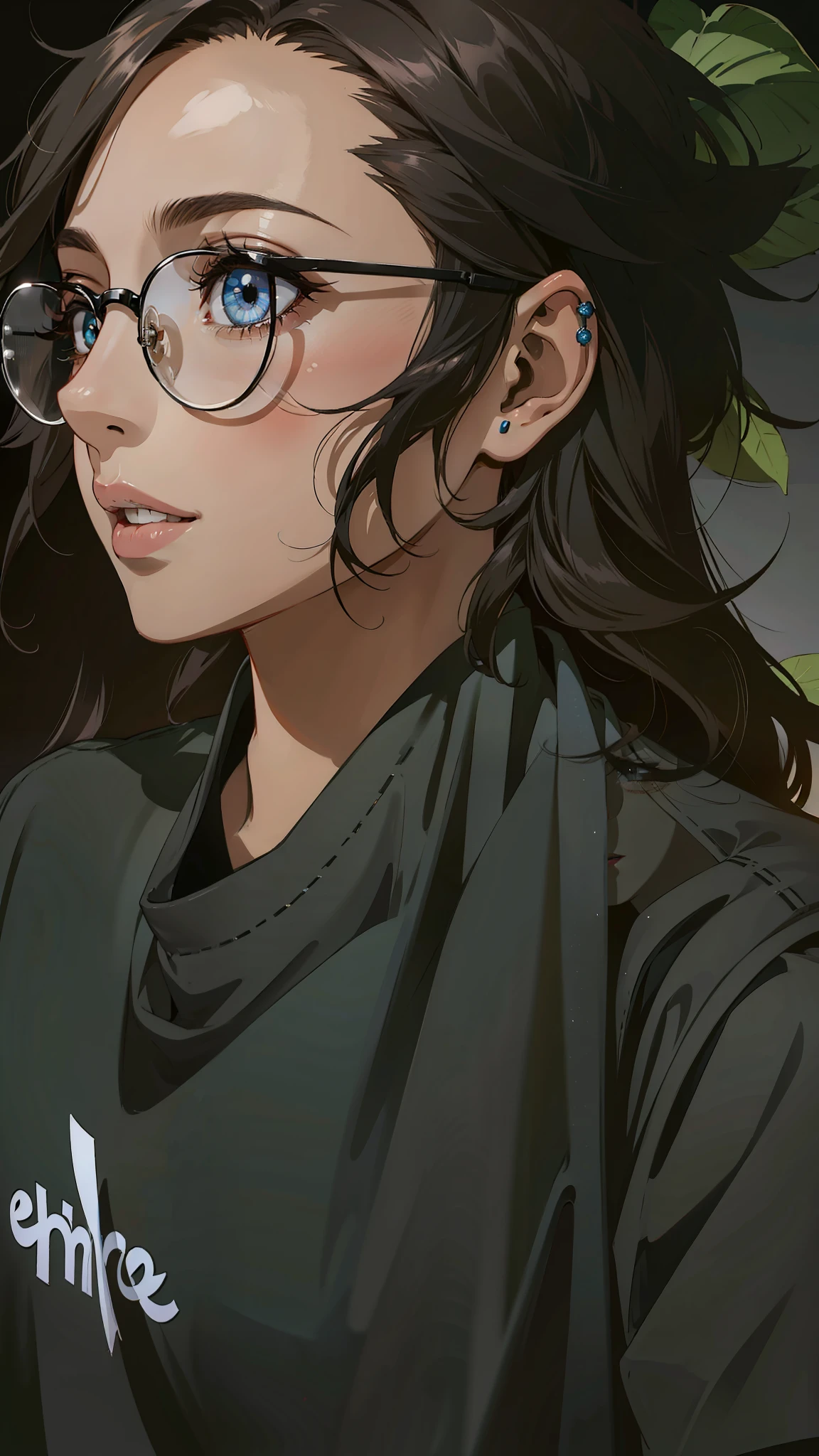 (masterpiece),(best quality:1.0), (ultra highres:1.0), detailed illustration, 8k, anime, 1girl, beautiful anime girl, wearing a black t-shirt, intricate details, black eyes, detailed eyes, glasses, black hair, detailed hair detailed, highlights on hair, slight smile, detailed lips,  pretty lips, anime style, best quality, detailed