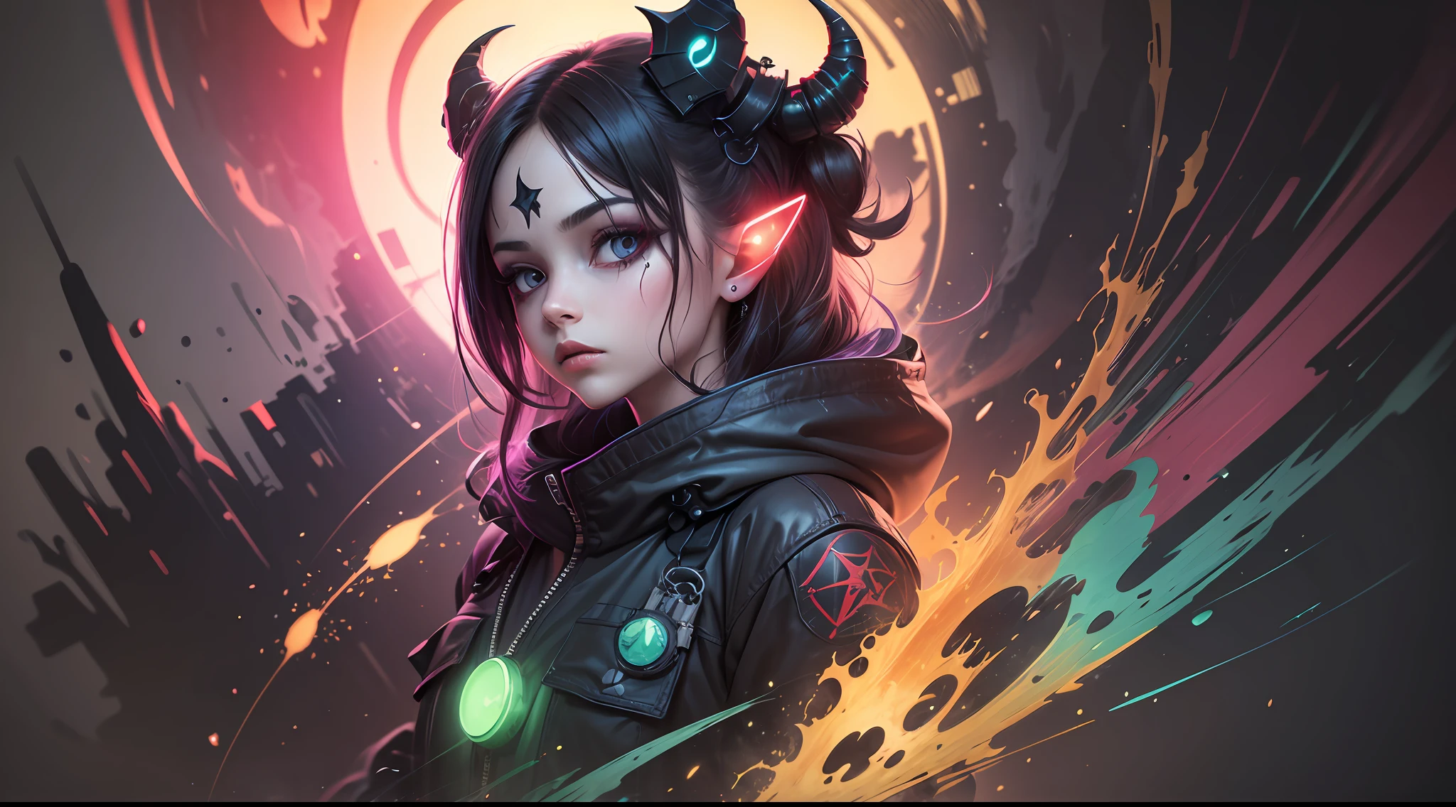 Girl DEMONIO chemical, radioactive glow, abstract art