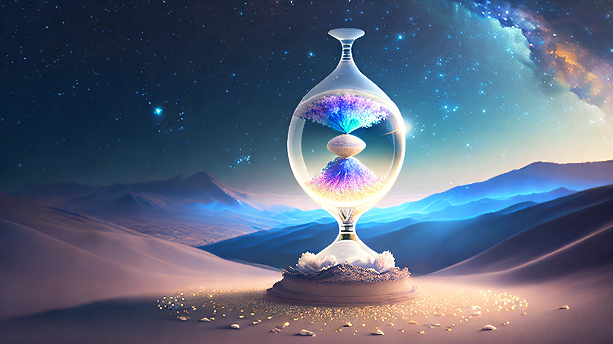 machine make rainbow in the bottle, machine make cloud in bottle, blue sky background
