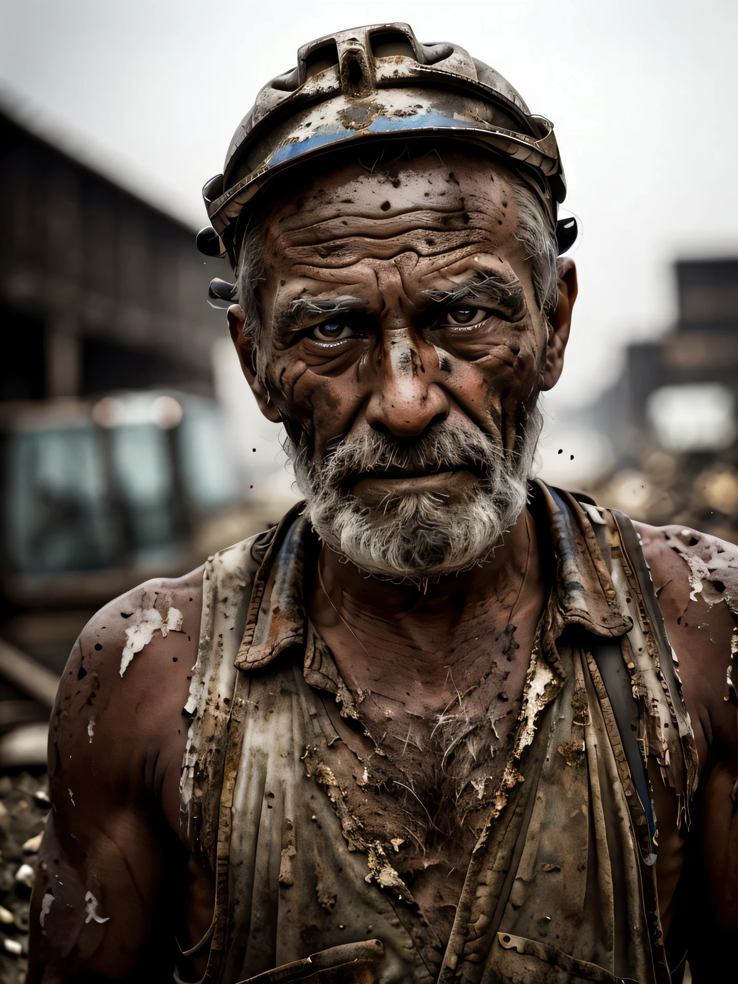 dirty construction worker, documentary photography, photojournalism, pulitzer prize winning essay, candid, (black and white:0.2),draganv2