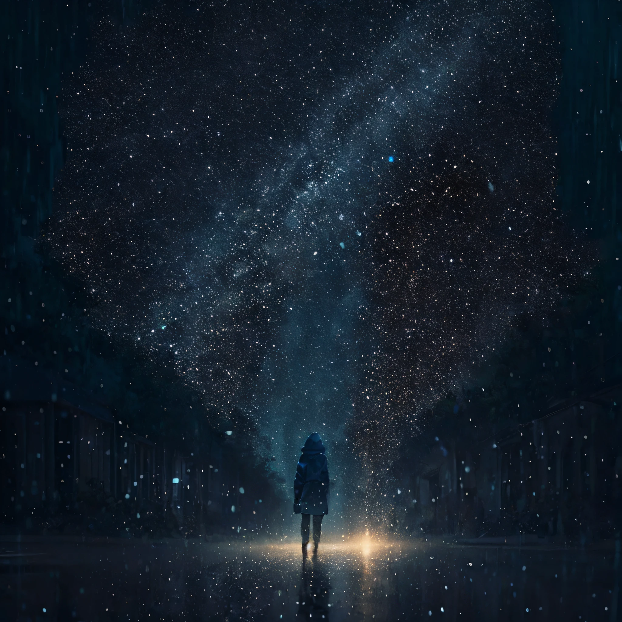 A woman is standing in the middle of a dark street with a light shining on her, em uma chuva de estrelas, concept art wallpaper 4k, Conceito Arte Digital, 3 d render beeple, Sobre a CGSeportence, cinematic beeple, CGSetnation ), Artgem e Beeple Masterpiece, CGSetnation 8k, CGSetnation 8 k, CGSetnation 8k, concept art 4 k