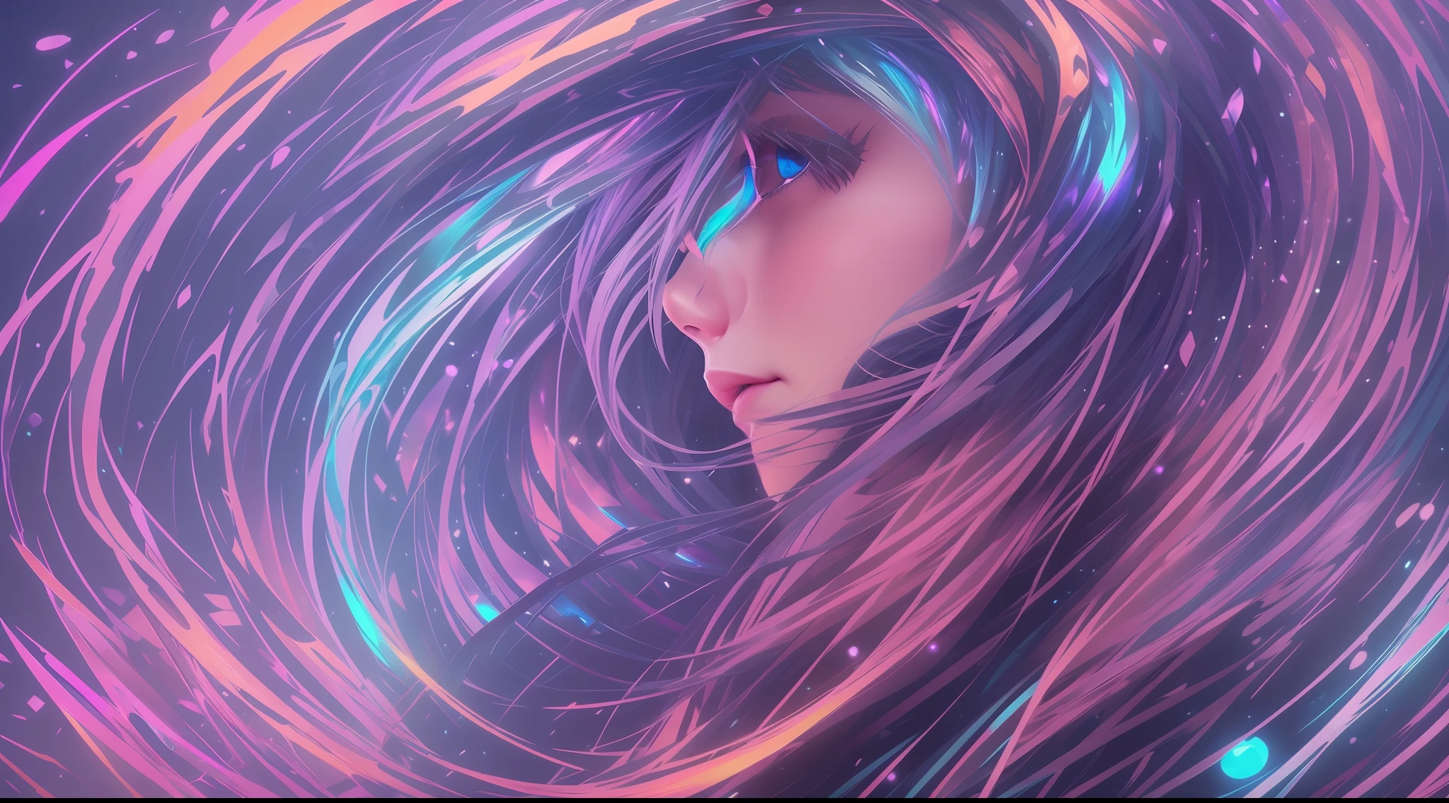 As a female, create an artistic masterpiece with stunning beauty, capturing dynamic angles, blue eyes, and vibrant multicolored hair, reflecting the essence of an ultra-detailed CG unity 8k wallpaper. Let your creativity soar and bring this vision to life."