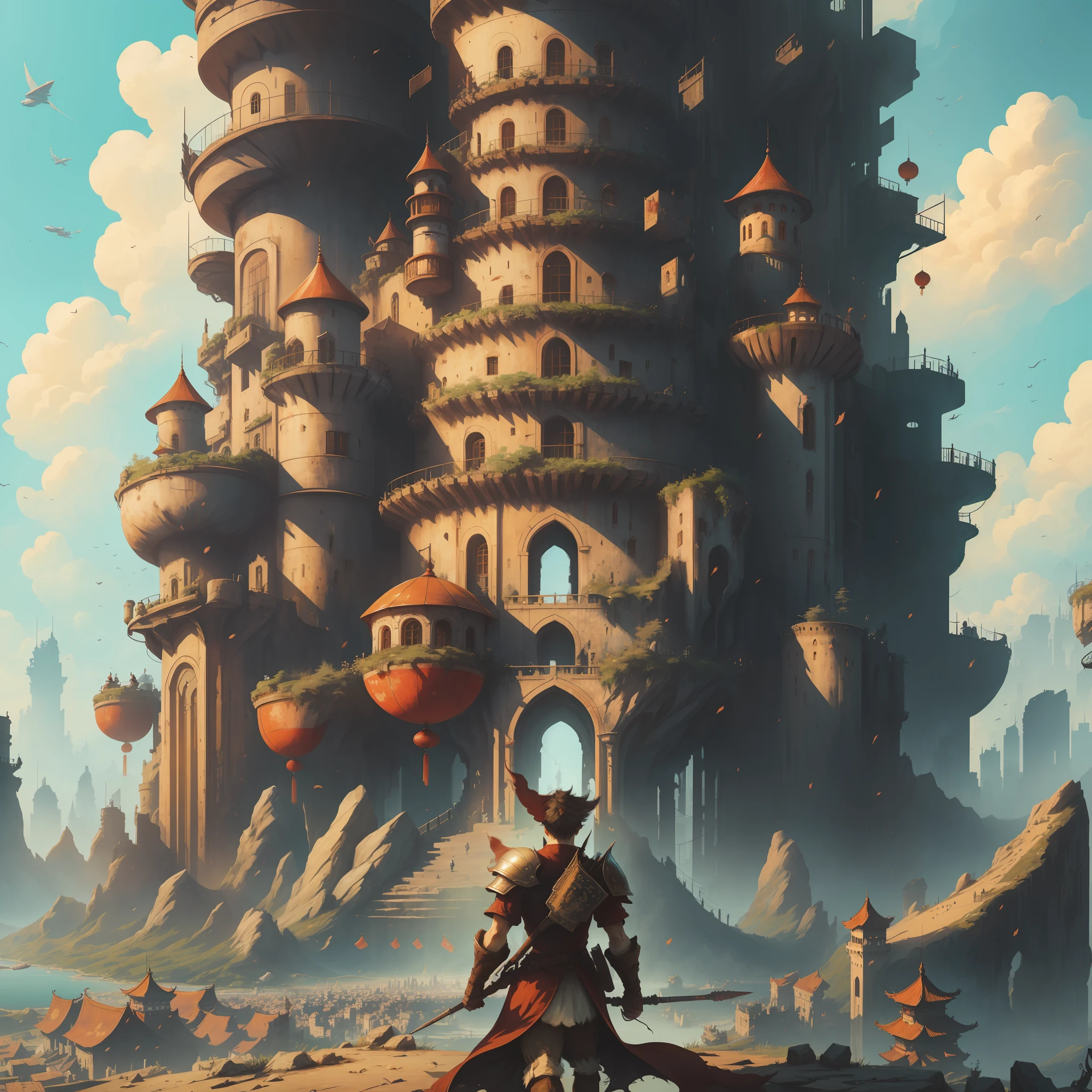 There is an image of an image of a city with a sky background, loading screen. 8K resolution, just visited during dreams, fantasy world concept, cyberpunk ancient chinese castle, in front of a fantasy city, from Bravely Default II, from NCSofil, charming and supernatural, travel announcement, set
