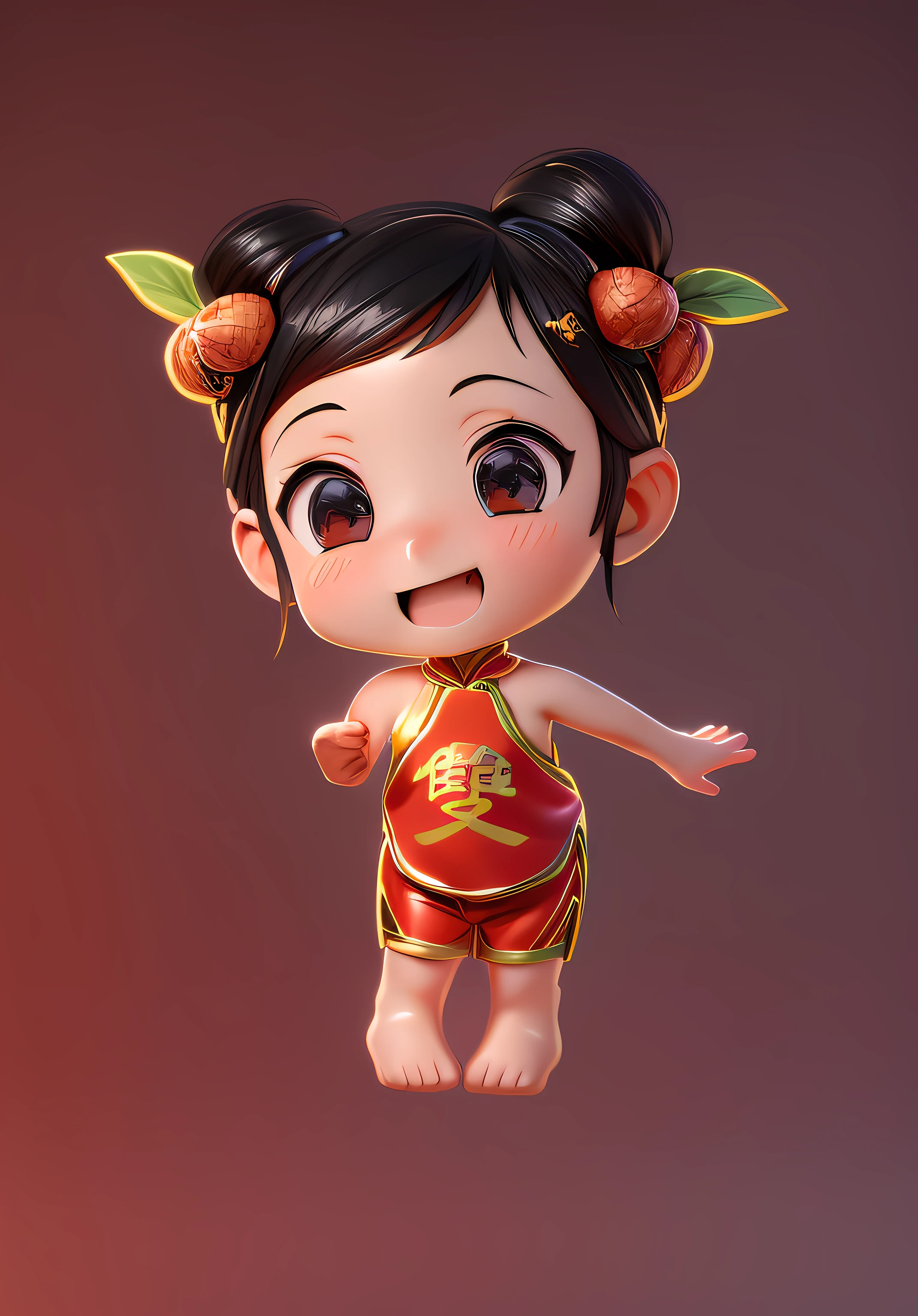 （Masterpiece、：1.3），（best qualitc：1.3），（Masterpiece、：1.3），（best qualitc：1.3），（8k壁纸），（resoulution ultra-Highresolution），all body，（Two-headed body：2），（Natural skin texture），（Beautiful and beautiful），（very detailed CG，complicated detail），White background，（whitebackground：1.5），.pixar，3D，C4D，BLENDER，1女孩，Cutes，Happy face，black color hair，solo，..Chibi，hair ornaments，...Chibi，（litchi： 0.5），（Double lychee：0.2），(Chinese wind：1.5)，））Hanfu，（Red bib），（Red shorts），bare feet，