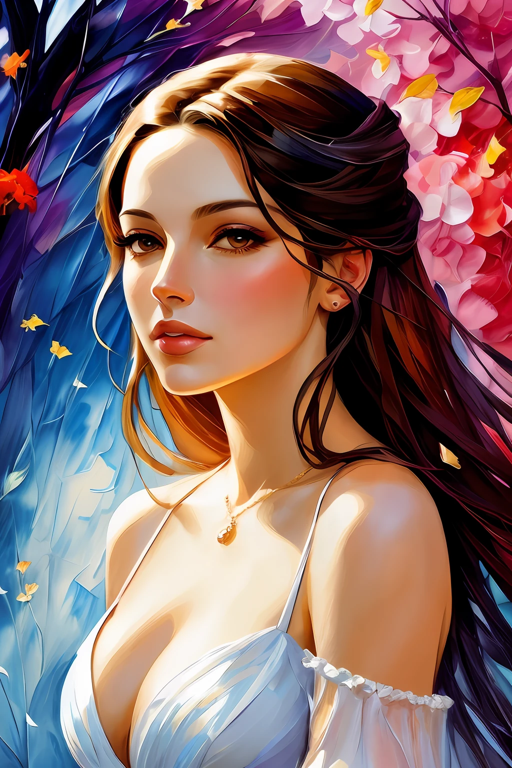 Retrato da menina, adesivo de uma foto de corpo inteiro de Kelly Brook beautiful woman, beleza altamente detalhadarosto completo, liberdade, alma, digital illustration, aproximando-if of perfection, dynamic, altamente detalhada, pintura aquarela, artstation, arte conceito, liso, contraste, focus sharp, illustration in the style of artists like Leonid Afremov, Moinhos Russ, Sakimichan, Wlop, Loish, Artgerm, Darryl Zabrocki, e Jean-Baptiste Monge, , final art Alphonse Mucha