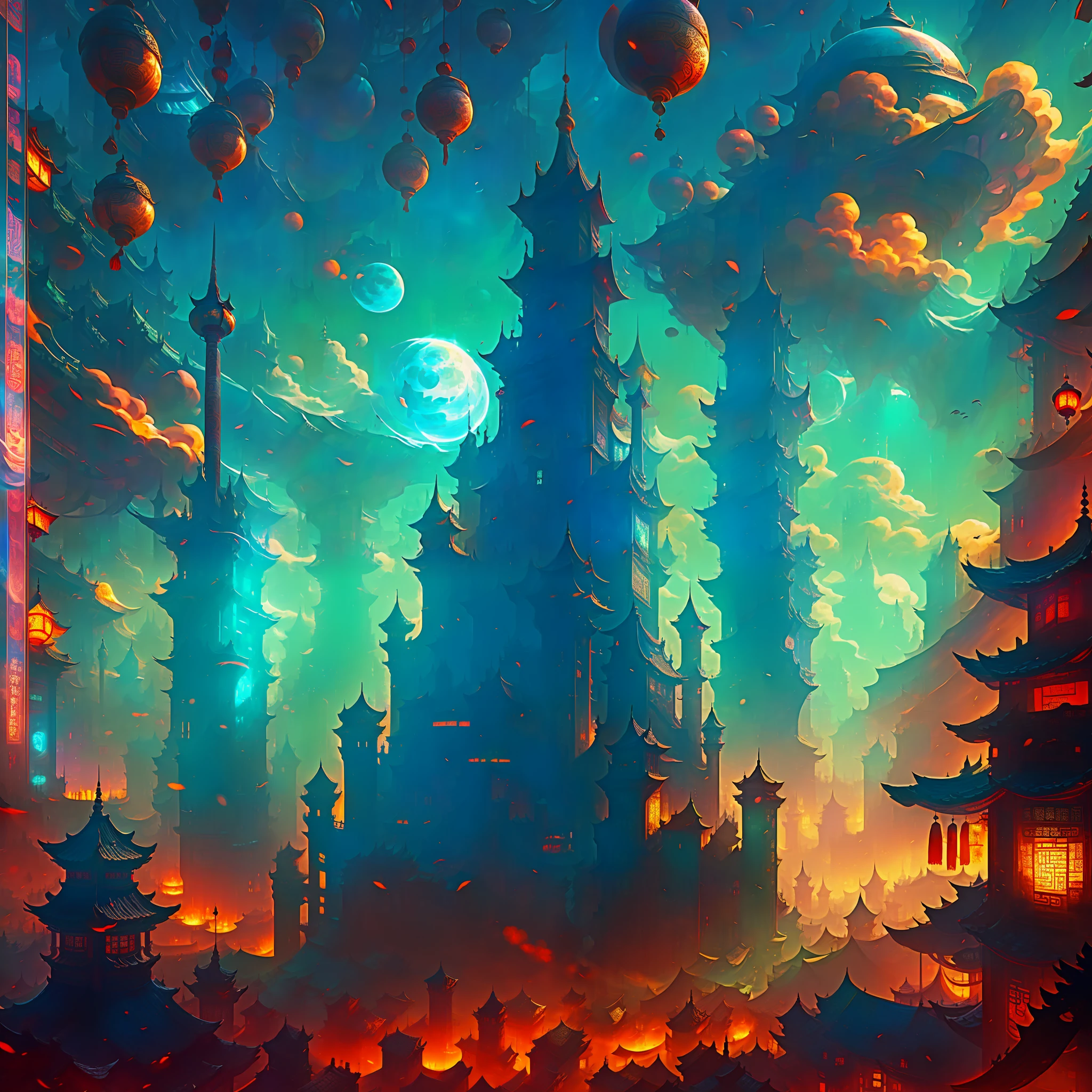 There is an image of an image of a city with a sky background, loading screen. 8K resolution, just visited during dreams, fantasy world concept, cyberpunk ancient chinese castle, in front of a fantasy city, from Bravely Default II, from NCSofil, charming and supernatural, travel announcement, set