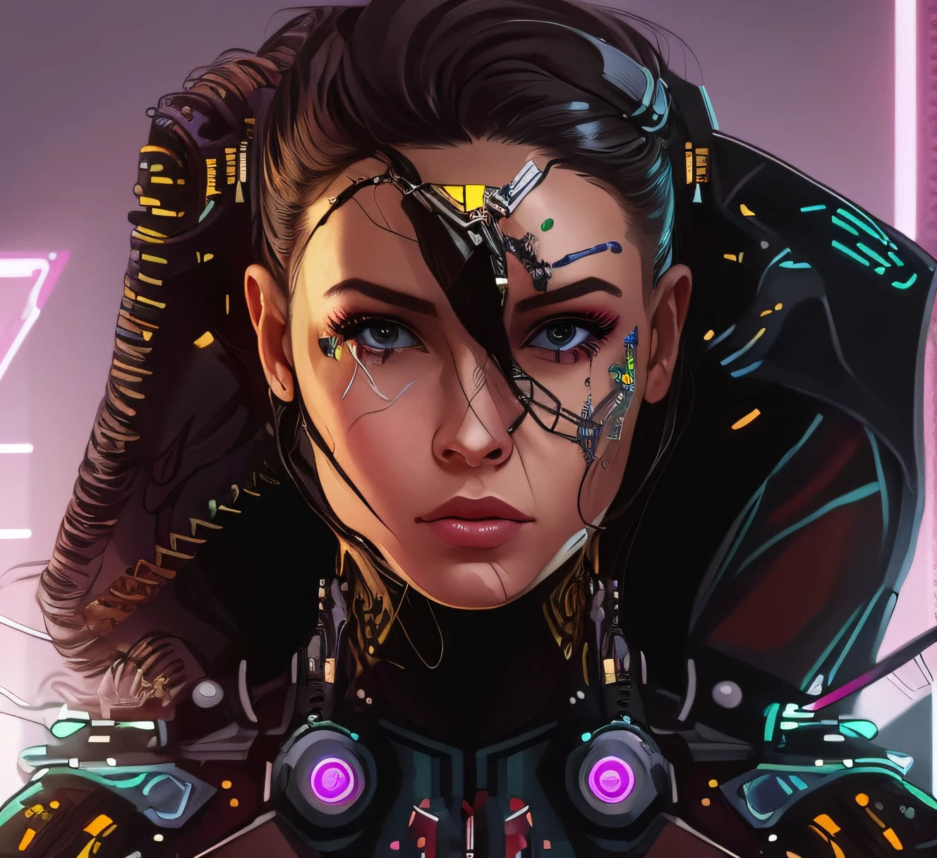 a close up of a woman with a futuristic head and a futuristic suit, ciborgue - , , meninaa ciborgue, menina ciborara bonita da menina cyberpunk, t cyborg female, ciborgue mulher, Jovem senhora Cyborg, cyberpunk menina bonita, menina ci bonita, O retr menina cyberpunk, Retrato de um ciboyberpunk, menina ciborgue bonito, Retrato detalhado ciborgue