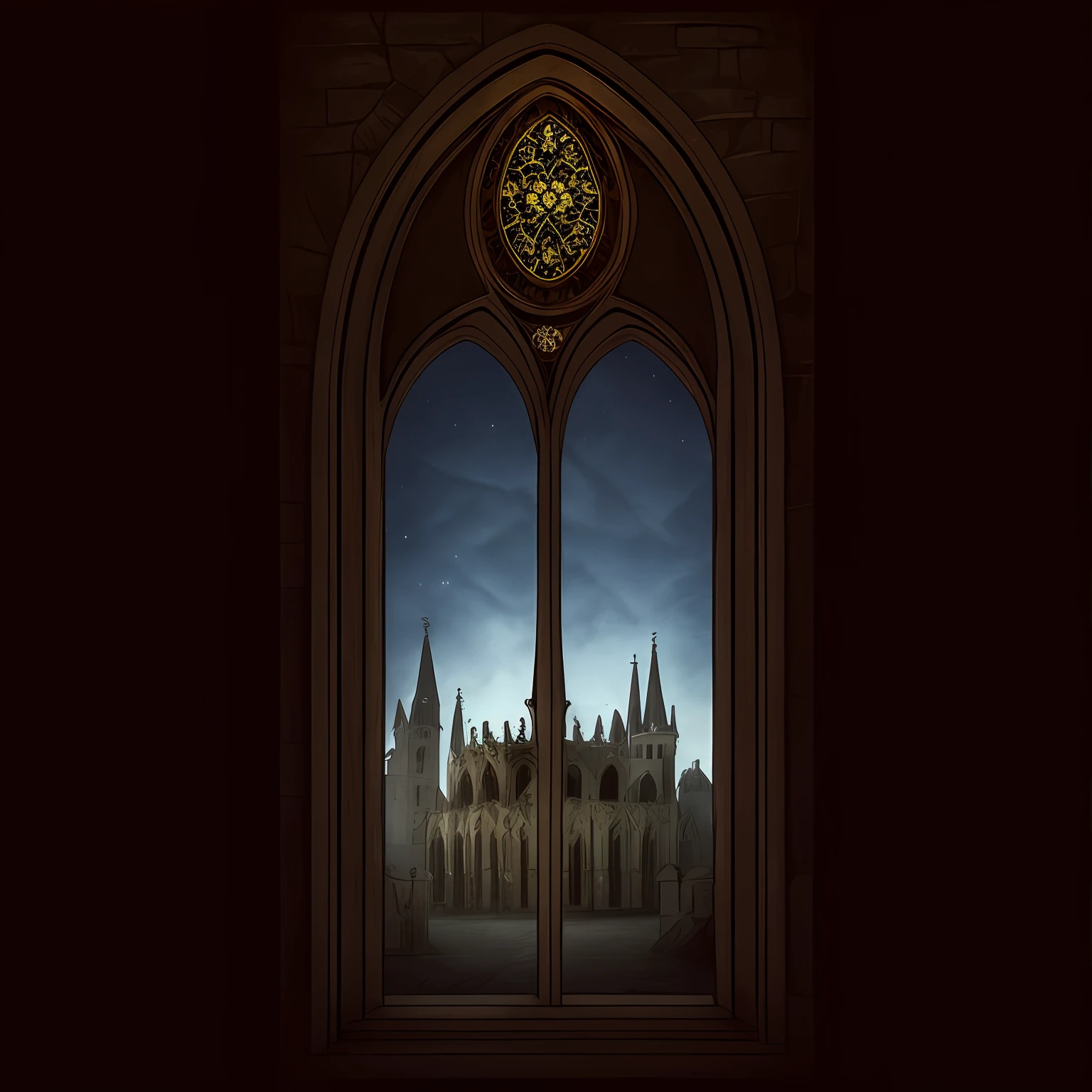 janela de ouro, um close up de uma janela com uma lua sobre ela, gothic arch frame, janela de moldura larga centralizada, janela da igreja, Vitrais medievais, gothic stained glass style, janela ( cidade ), Neo-gothic concept, janela de vidro, mystical cathedral windows, heavily gothic ornamental, janela, Estilo Art Deco Medieval, janela de moldura vintage, janela no centro, metal framed portal