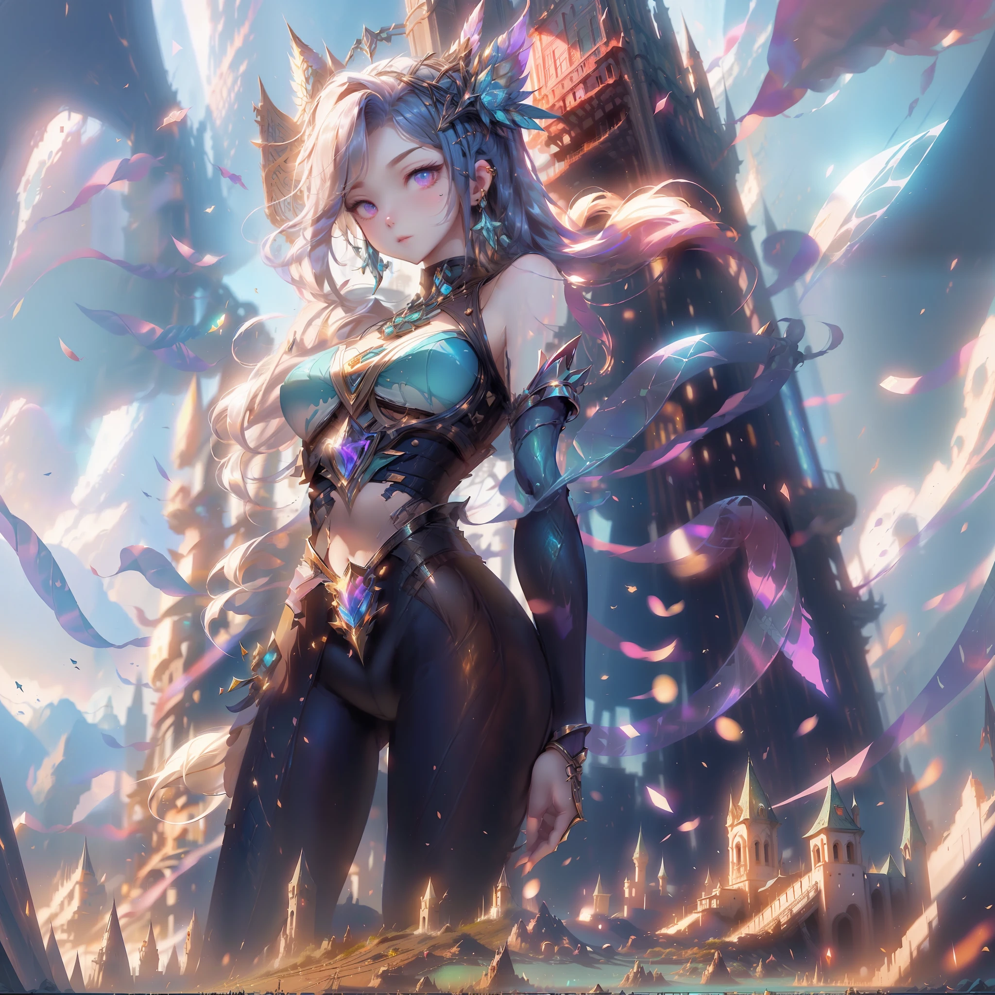 There is an image of an image of a city with a sky background, loading screen. 8K resolution, just visited during dreams, fantasy world concept, cyberpunk ancient chinese castle, in front of a fantasy city, from Bravely Default II, from NCSofil, charming and supernatural, travel announcement, set