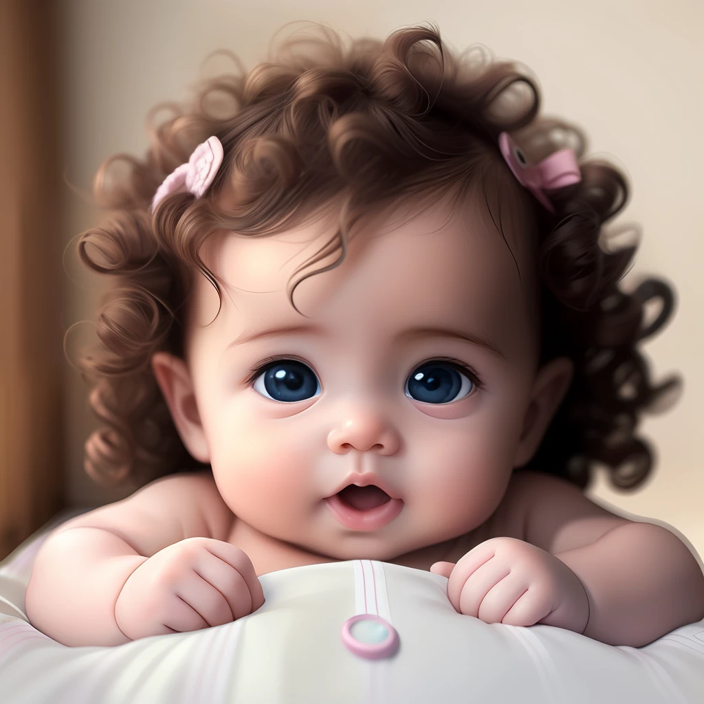 Super realistic  in crib big eyes hair with curls pink cheeks soft skin tender look --auto --s2