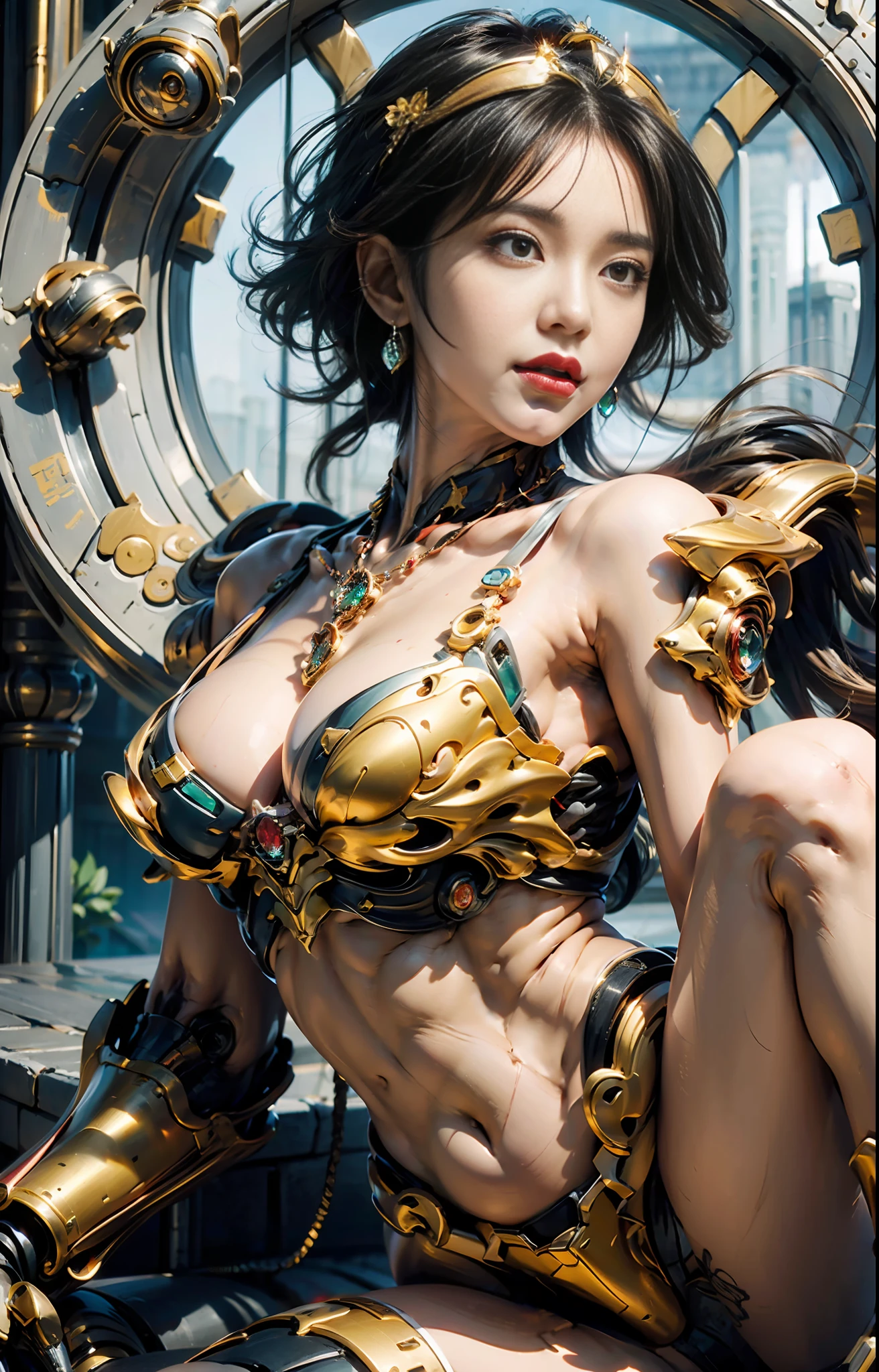 Machinery of alien planets in the universe(Dragon Princess),(navel exposed)(Glowing gemstones:1.3),the girl,(Perfect detail face,detailed eye),BREAK robot,(giant mech),starry sky,,skyline,kamen rider,(gaoda:1.4),Gold Saint Seiya,Marvel movie Iron Man,(mecha)(Machinery)(armored),Professional RAW color photos,(Back corner),(Lie down and raise your legs to expose your butt: 1.5),(open legs:1.3),flawless,(guangjiao),(Three rules),perfect legs,(pendant,,)(Colored gemstones)Knees bent,Perfect feet,the sweat,water drop,of the best quality,Masterpiece、,Ultra Resolution,(realitic:1.4),1个the girl,Naked Shoulders,crazy detail,(Hip folds:1.5),underboobs,sideboob,Unrealistic engine style,