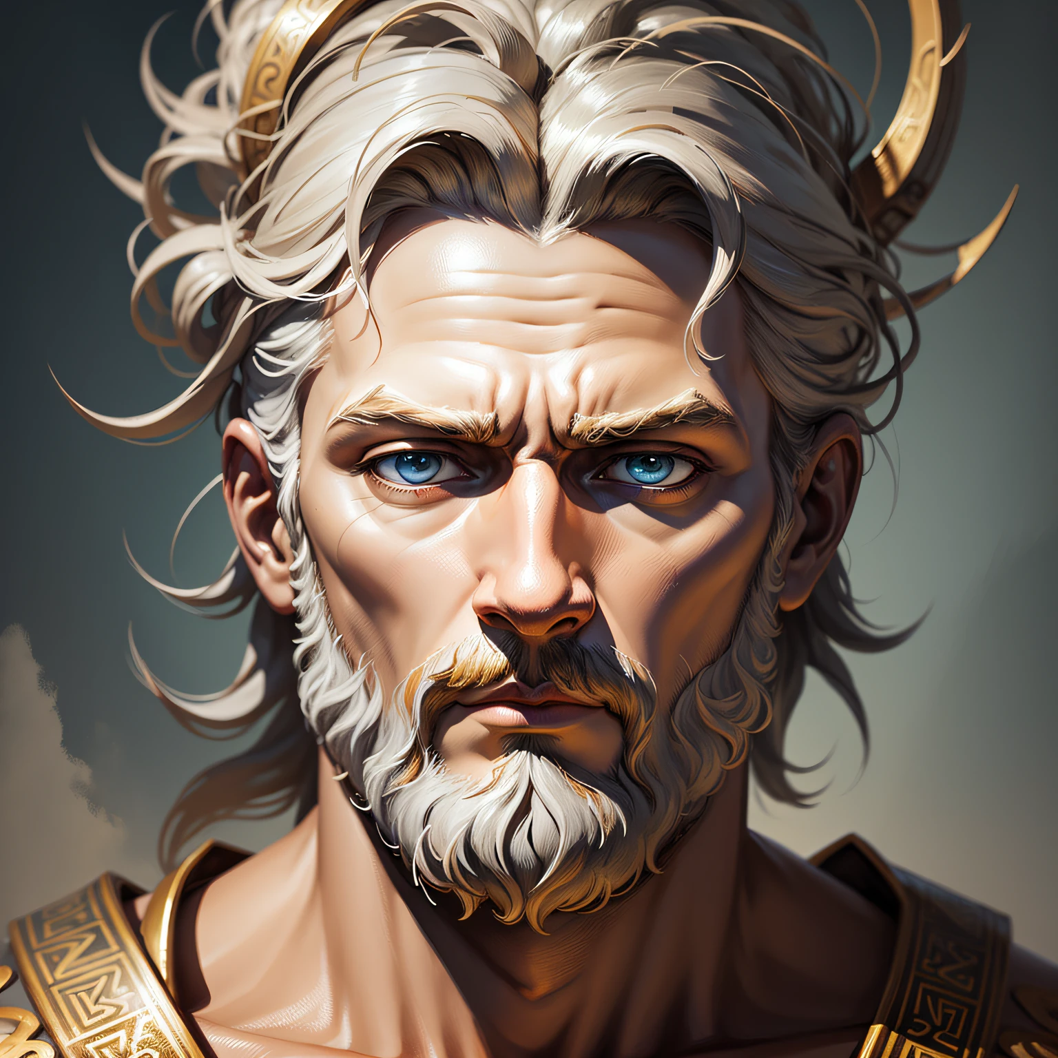 painted portrait of rugged zeus, god of thunder, greek god, on Mount Olympus, white hair, full body, mature, handsome, fantasy, intricate, elegant, highly detailed, digital painting, artstation, concept art, smooth, sharp focus, illustration, art by gaston bussiere and alphonse mucha --auto
