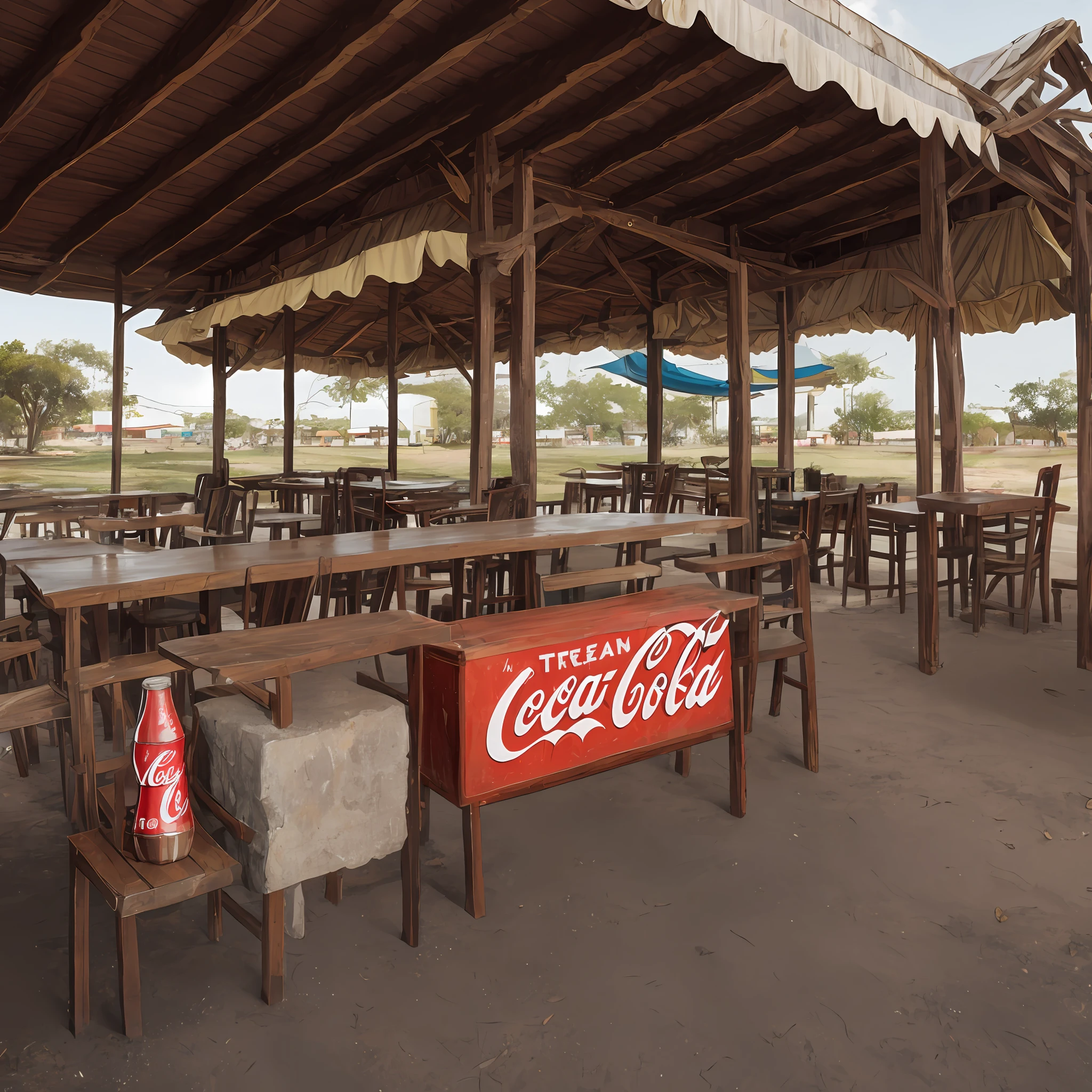 Uma cidade do velho oeste, estilo Texas, antiga, empoeirado, letreiro antigo da Coca Cola na entrada do Saloom, photographic style, obra prima, melhor qualidade --auto