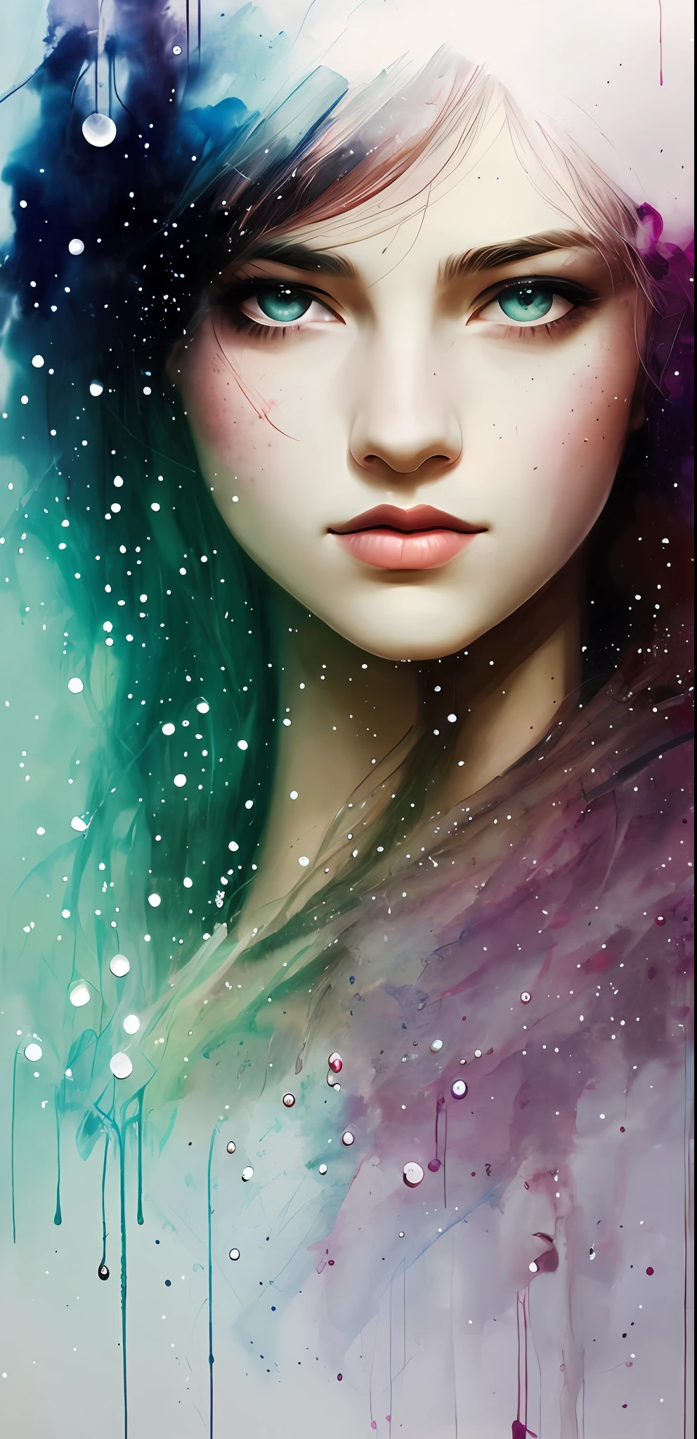 A Woman by Agnes Cecile, luminous design, Soft co lours, Ink droplets, autumn lights,7彩墨水画,meticulous,DETAILED,the girl