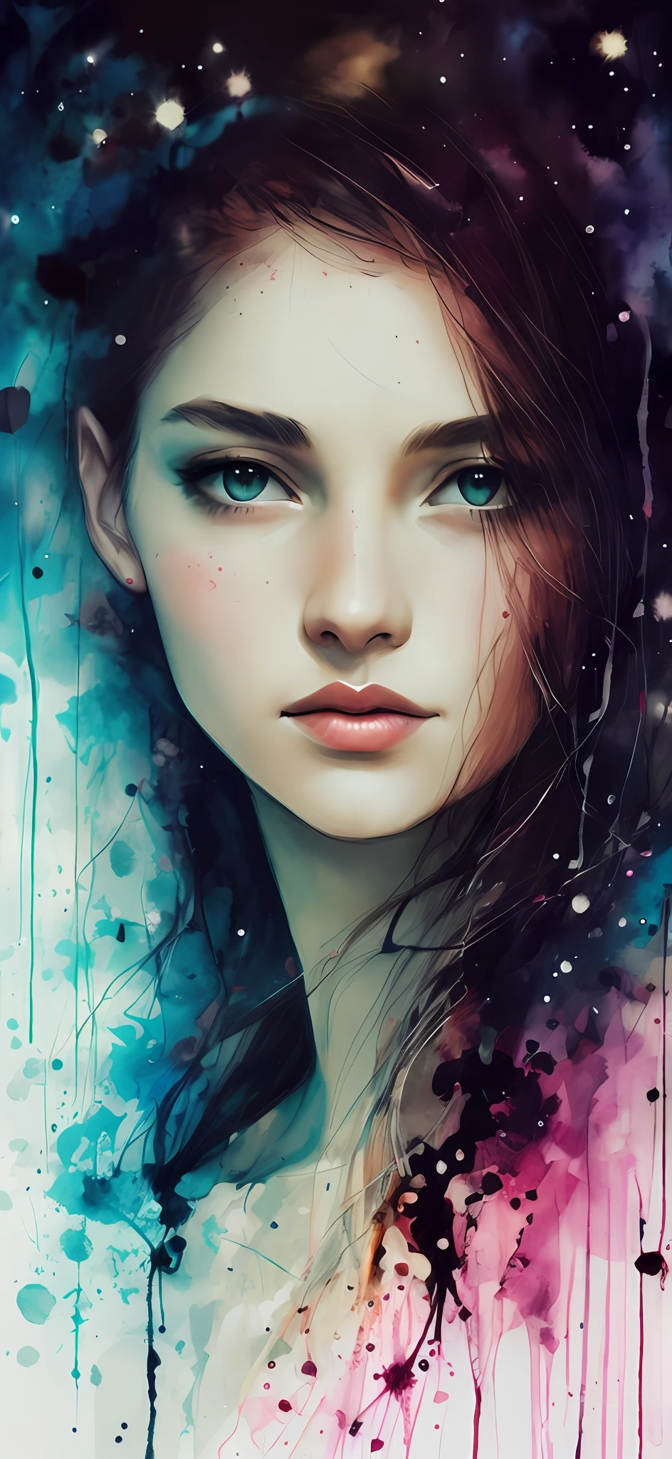 a woman by agnes cecile, luminous design, pastel co lours, ink drips, autumn lights