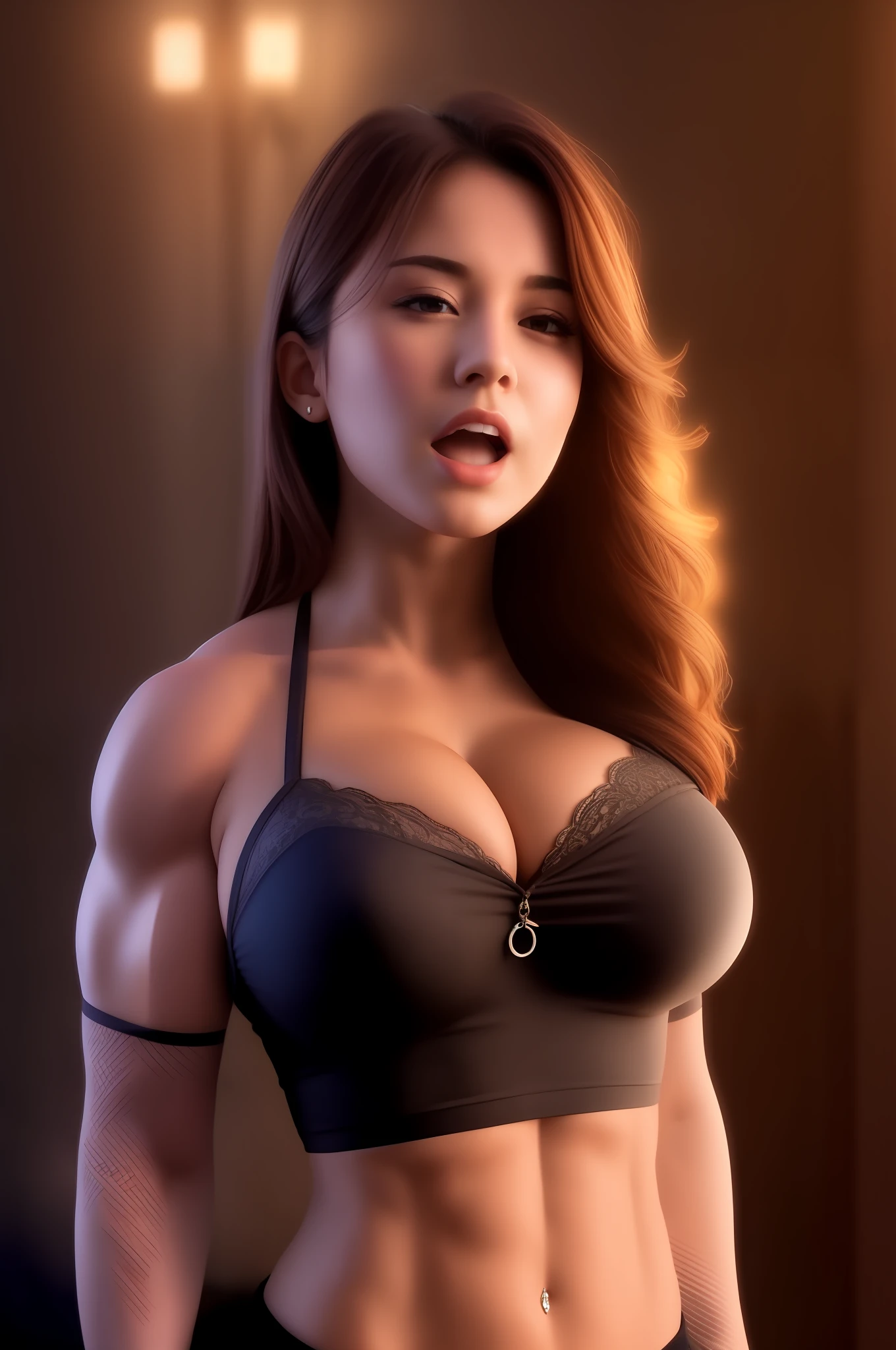 Huge breasts, extremely strong, large muscles