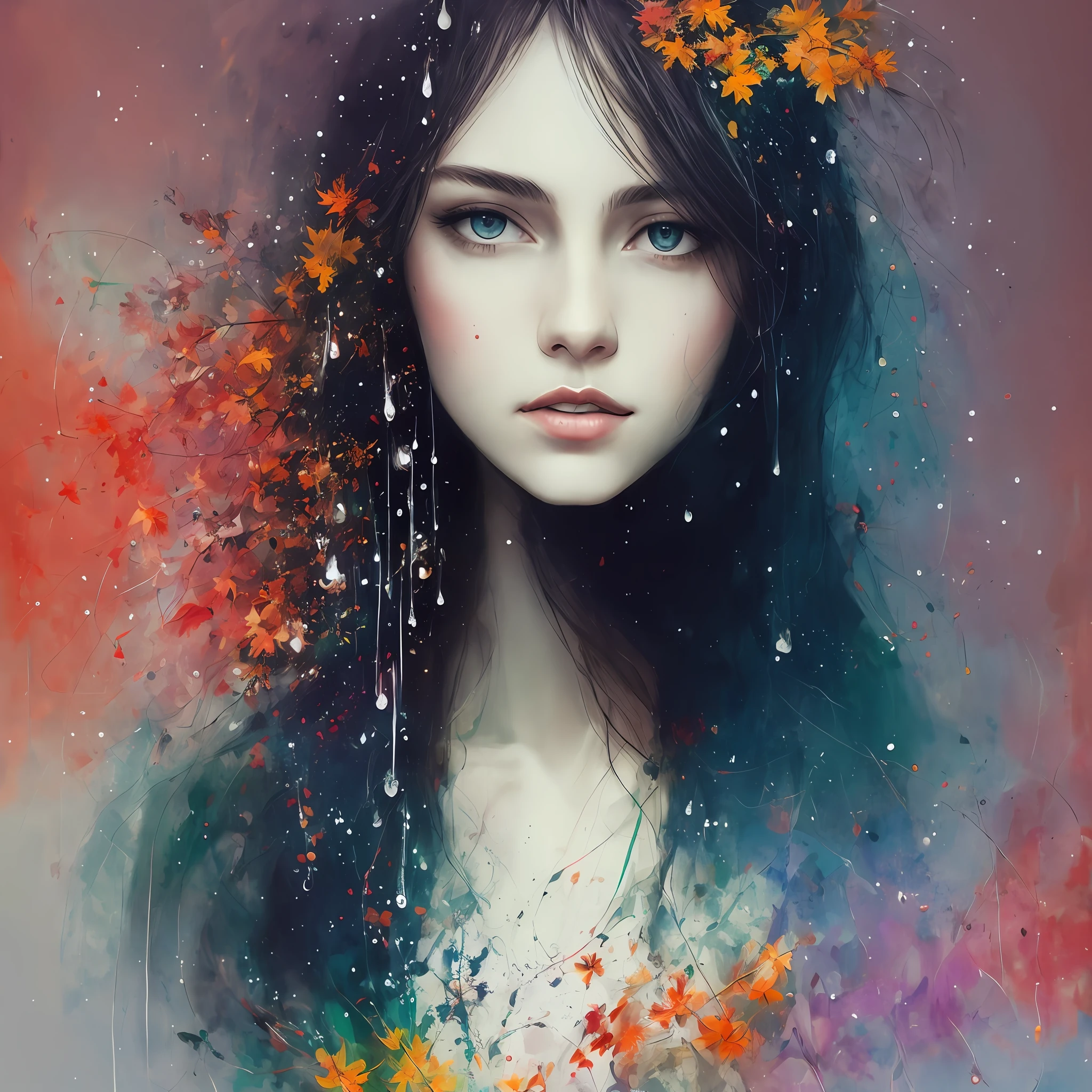 A Woman by Agnes Cecile, luminous design, Soft co lours, Ink droplets, autumn lights,7彩墨水画,meticulous,DETAILED,the girl