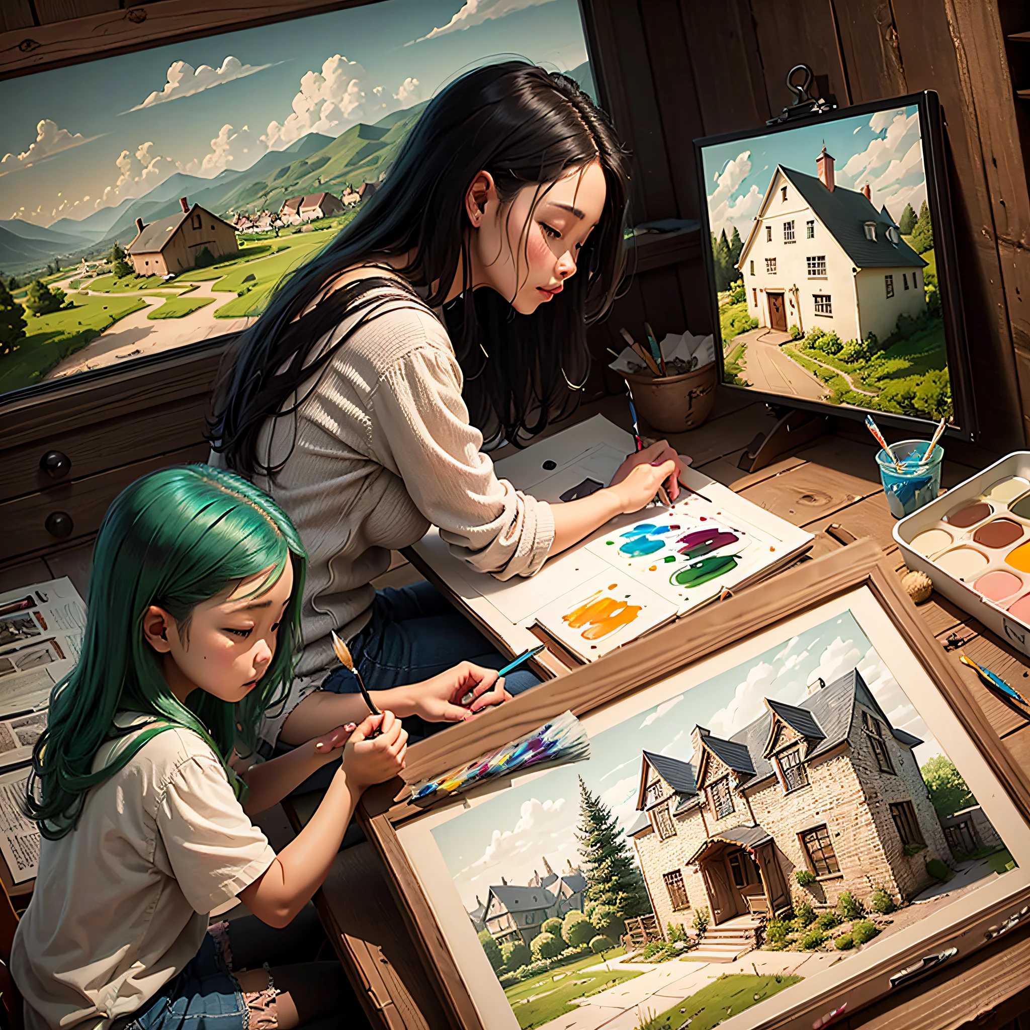 Paint a picture of a landscape man's home，Draw with your heart，Let the colors do the embellishment，Outline with brush strokes。 --auto