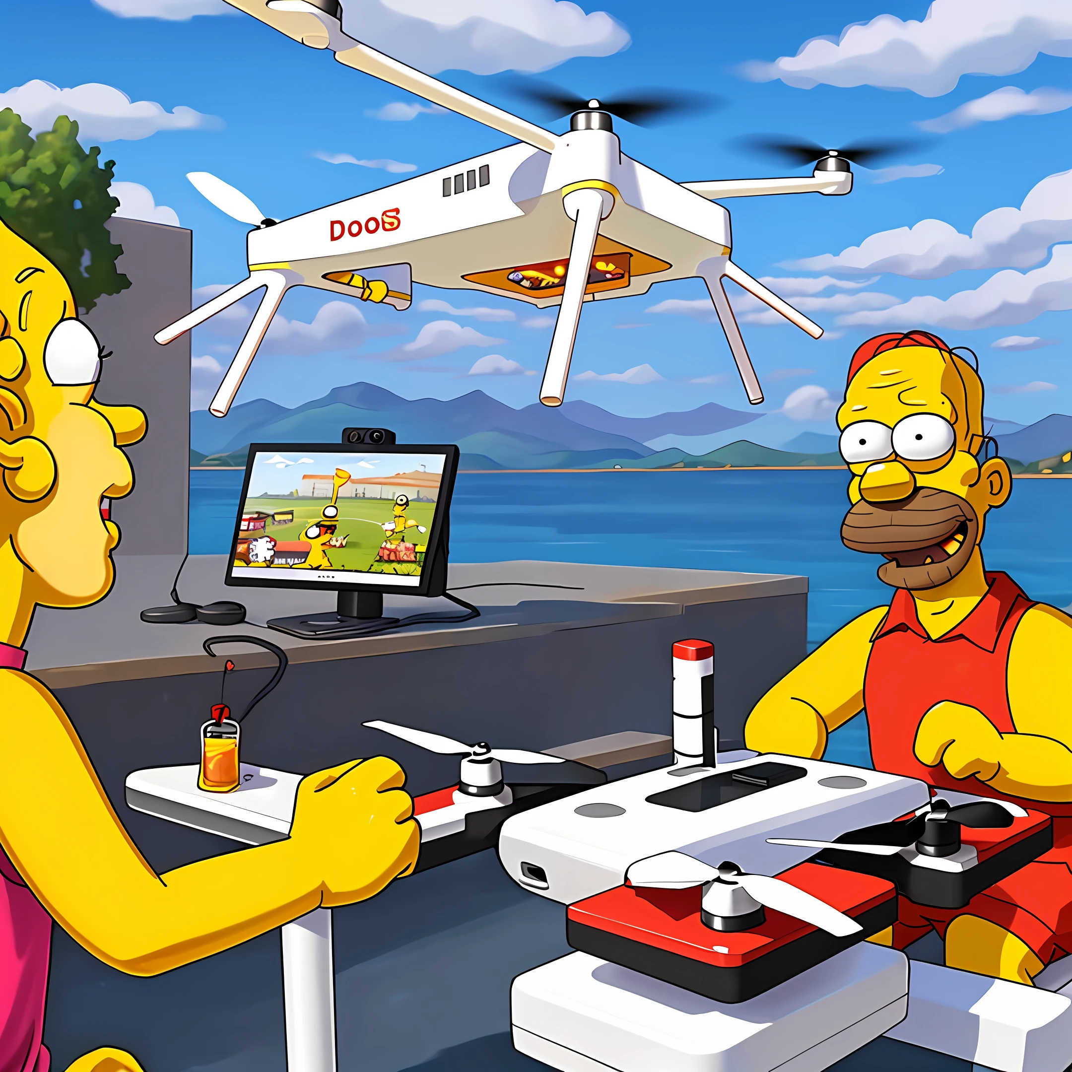 Homer simpson pilotando drone