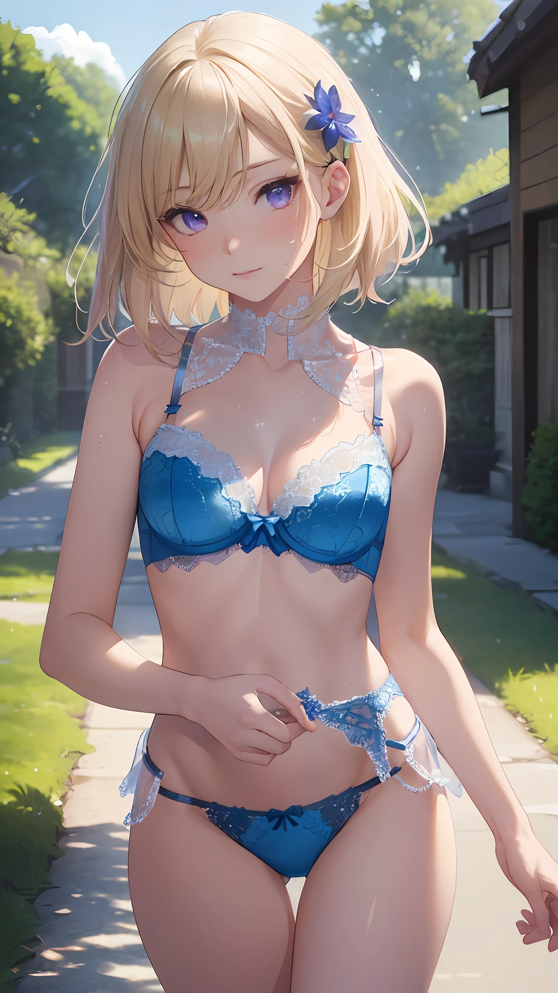(Photorealistic:1.4), (Masterpiece, Sidelight, Fine Beautiful Eyes: 1.2), Masterpiece*Portrait, Realistic, 3D Face, Luminous Eyes, Glossy Hair, Glossy Skin, Alone, Embarrassing, (Epigastric), Black Underwear, Blonde Hair,