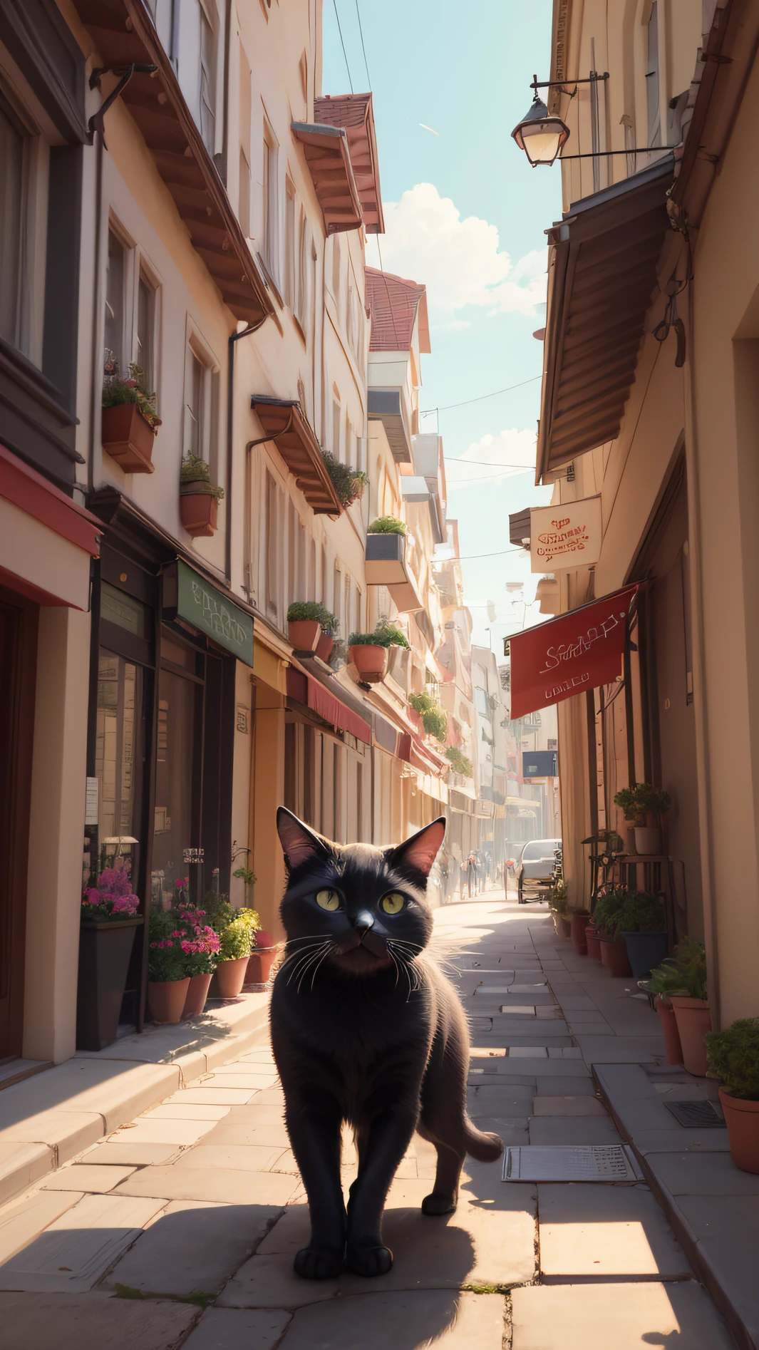 Serene Cat's Adventure
A charming black cat, overflowing with cuteness, strolling along a lively street. The surroundings are enchanting, with colorful buildings, blooming flowers, and vibrant storefronts. The cat's wide eyes convey a sense of wonder and a hint of trepidation. The atmosphere is joyful and inviting, filled with the hustle and bustle of a sunny day. The scene is captured in a painterly style, reminiscent of impressionist artwork, with soft brushstrokes and a harmonious color palette. --v 5 --stylize 1000
Negative Prompt: Ugly, poorly drawn, distorted perspective, unappealing colors, disjointed composition, lacking detail, unrecognizable, flat, lifeless, unrealistic shadows, bad lighting, bad proportions, awkward pose, unnatural expressions, chaotic, cluttered, poorly executed style, generic, boring, uninspiring, unimaginative, dull colors.