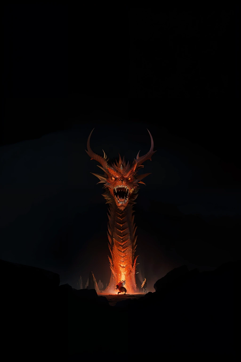 Melhor qualidade, obra-prima, ultra alta res, (fotorrealista: 1.4), A large red dragon, only revealing its face and eyes, perched on the edge of a massive cave. Its eyes are dark and gleaming, emanating an aura of mystery and intrigue.