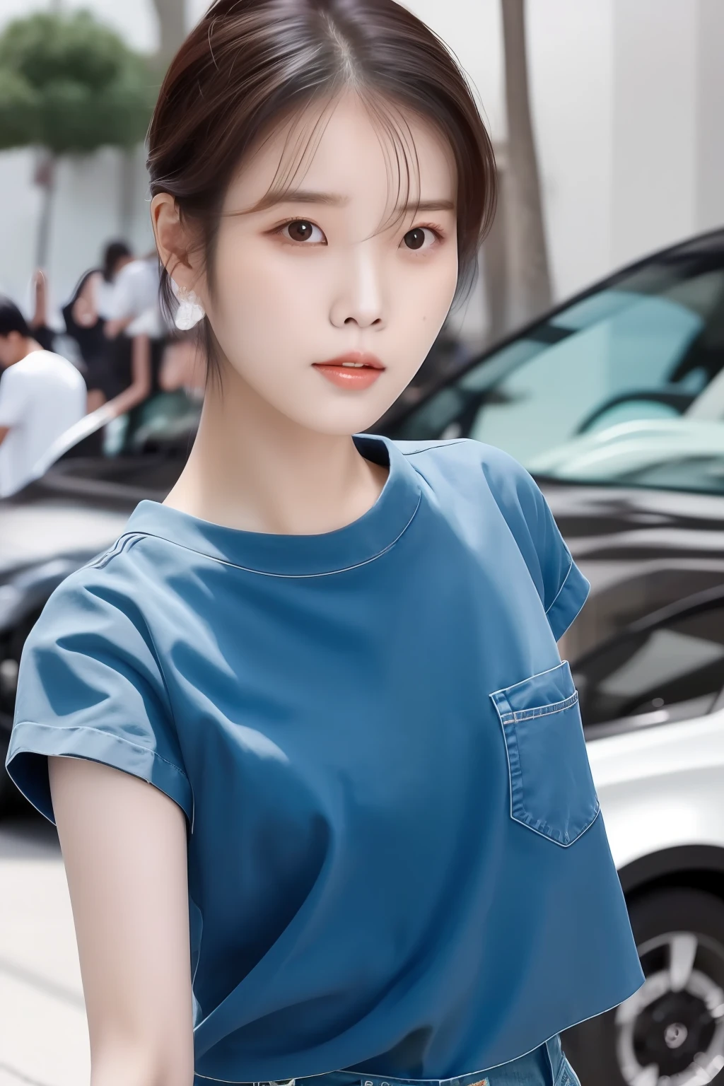 Asian woman in a gray top and jeans standing next to a car, Foto de Slim Girl Model, cintura delgada, Mujeres coreanas's modelo de moda, Hermosa joven coreana, Foto de Slim Girl, delgado-cintura, cintura delgada y caderas gruesas, 2 4 old female model, Chica coreana, Hermosa joven coreana, cintura delgada, Hermosa mujer surcoreana, iu, lee ji eun