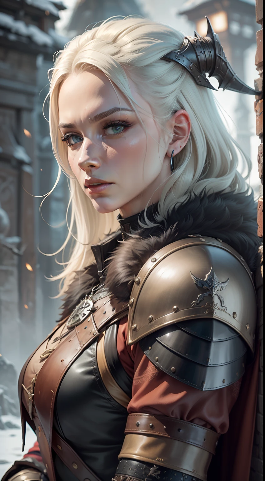 The Witcher in a leather outfit with a fur collar, fur and leather armor, Detailed Viking rune armor, black fur armor, Skyrim armor, fur armor, Scandinavian fantasy armor, Celtic and cyberpunk armor, Dark leather armor, Kitsune-style armor, flowing clothing and leather armor, Leather clothing in fantasy style, inspired by Skyrim, Leather armor, Detailed Viking armor.