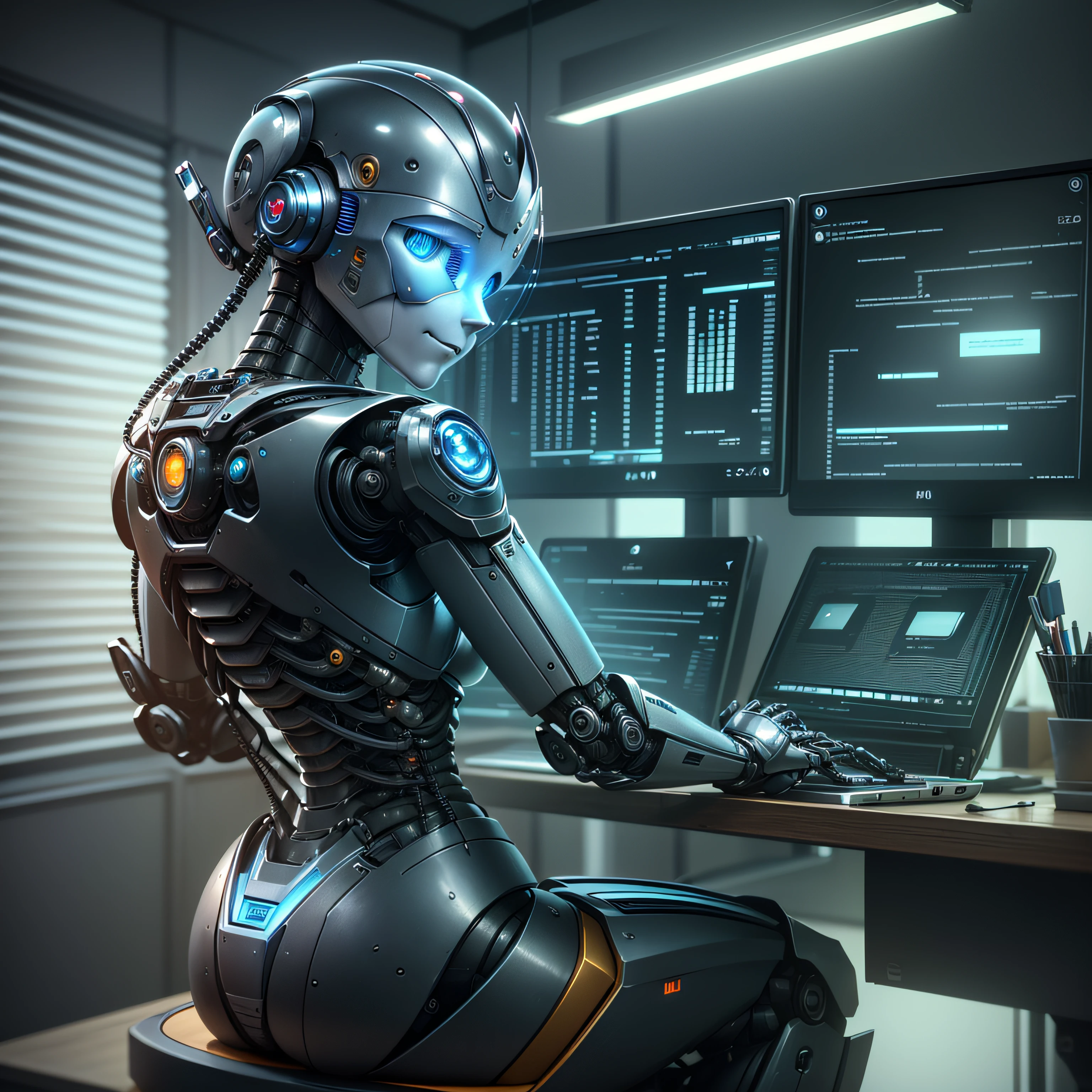 by mooncryptowow, one giving singing lessons works in a music room with computers, she is trained to control artificial intelligence for voice conversion, the environment is a clean room where order, ultra-realistic representation --auto --s2