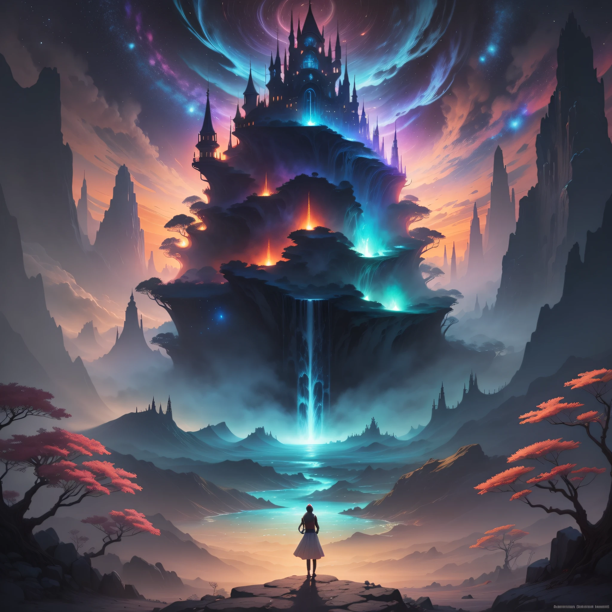 Picture a captivating banner for a music and psychedelic imagery channel. The scene is set in a cosmic dreamscape, with a celestial backdrop adorned with shimmering stars and nebulae. The atmosphere is mystical and enigmatic, evoking a sense of wonder and exploration. Imagine surreal landscapes with floating islands, cascading waterfalls, and lush vegetation. The banner should feature fantastical creatures and surreal elements that blend seamlessly with the dreamlike environment. The overall ambiance should be enchanting and transport viewers to a realm where imagination knows no bounds.