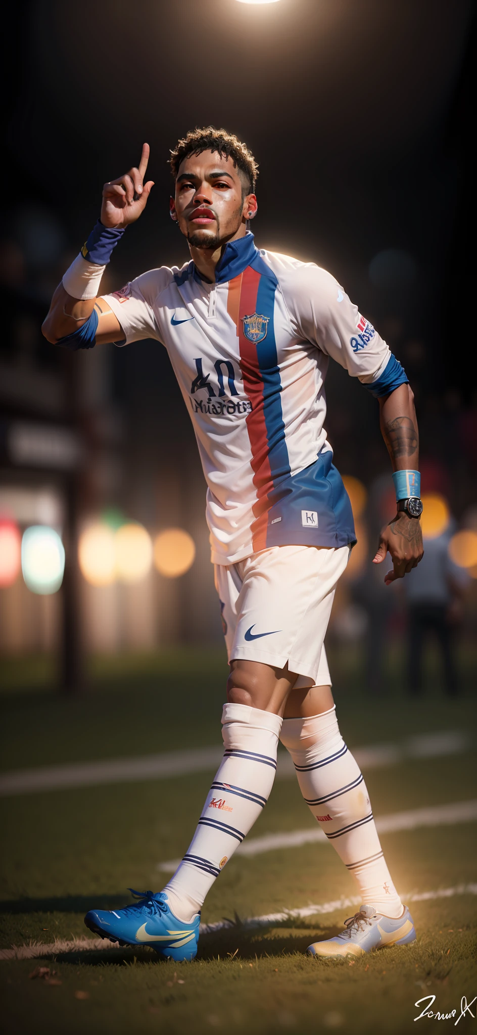 Neymar, (estilo real) (obra-prima:1.2) (bokeh) (melhor qualidade) (pele detalhada) (textura detalhada) (8k) (claymation) (cinematic lighting) (focus sharp)