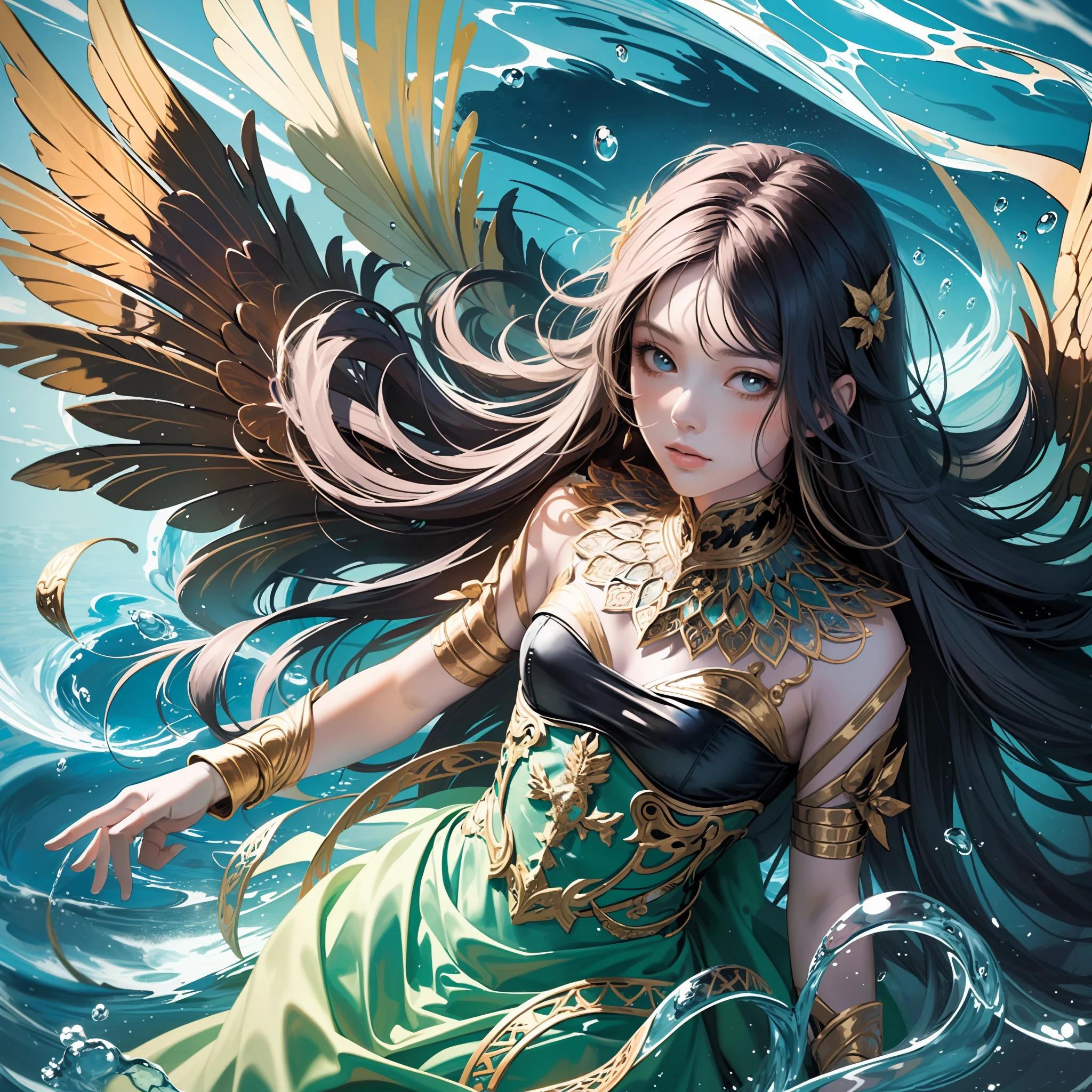 (flat color:1.3),(colorful:1.3),(masterpiece:1.2), best quality, masterpiece, original, extremely detailed wallpaper, looking at viewer,1girl,solo,floating colorful water