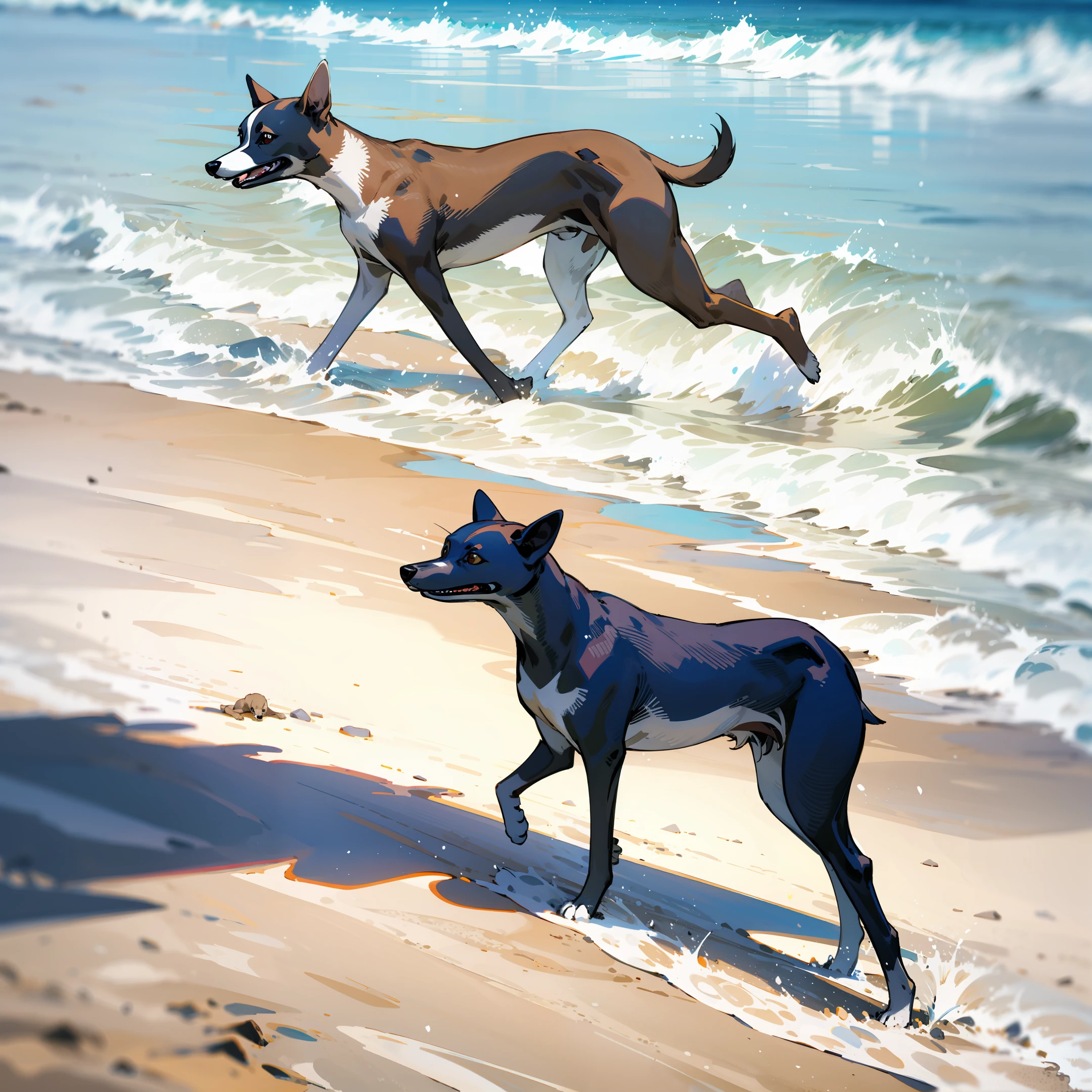 Whippet on beach