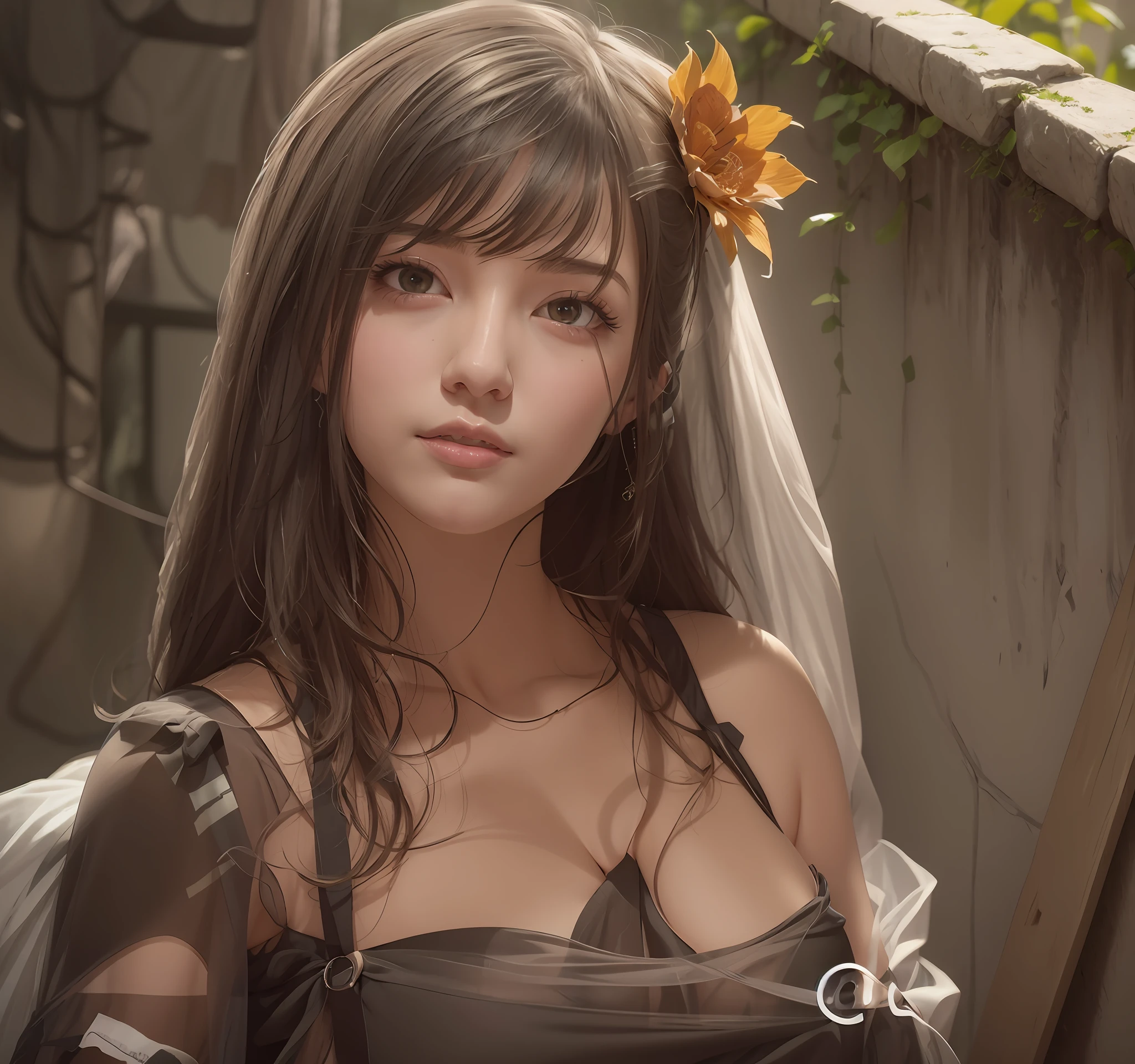 there is a woman with a veil and a flower in her hair, artwork in the style of guweiz, photorealistic anime girl render, wlop. 4 k, smooth anime cg art, photorealistic anime, [ 4 k digital art ]!!, fanart best artstation, guweiz on artstation pixiv, guweiz, 3 d anime realistic