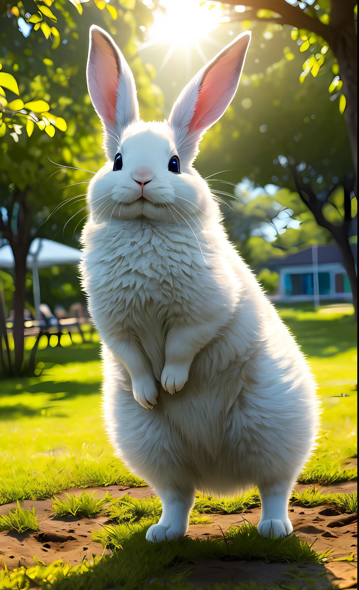 ((masterpiece, best quality)), soil, animal ears, fluffy rabbit, rabbit ears, jumping, beach, outdoor, full body, animal, sunlight, sunlight dappled, daytime, depth of field --v6