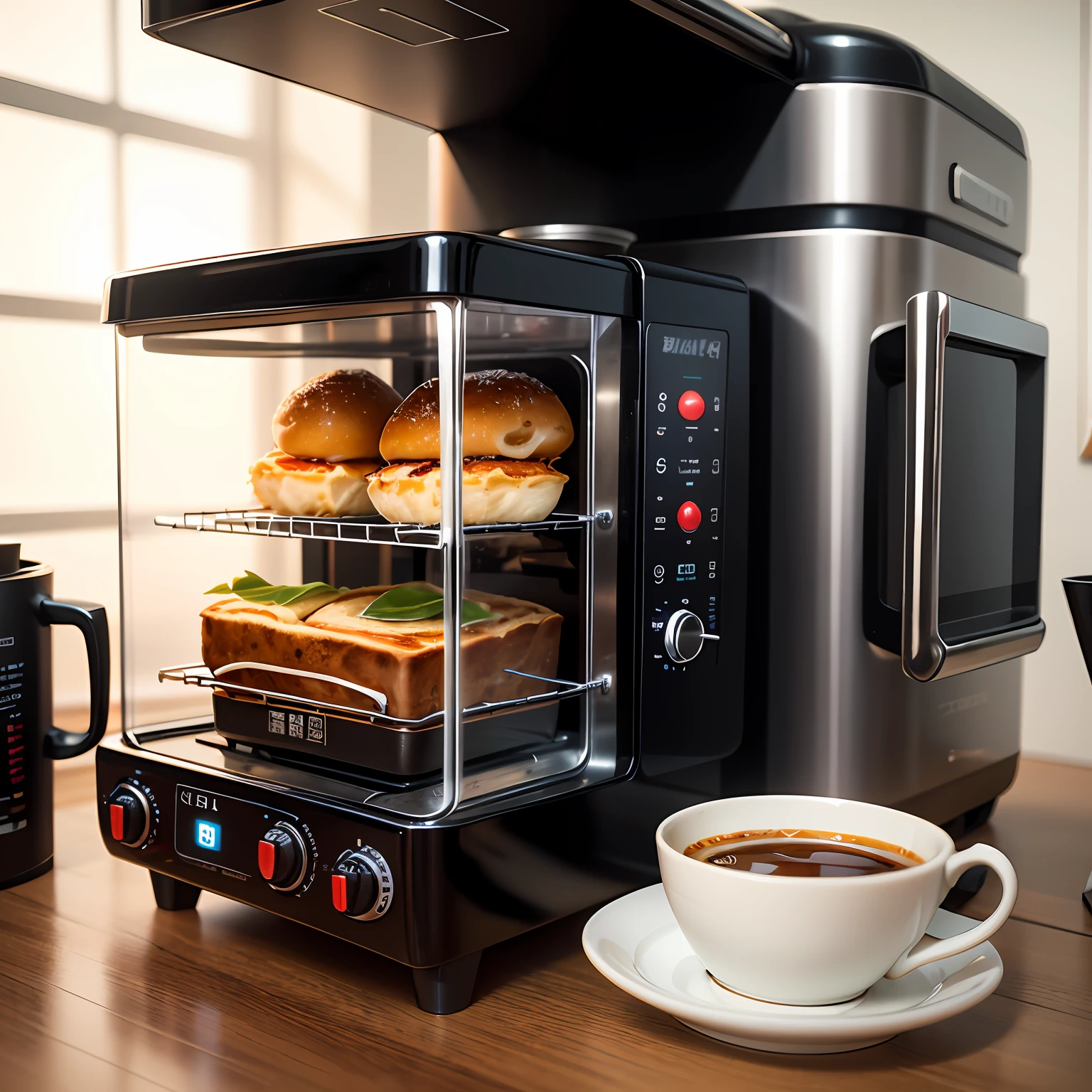 A small breakfast machine,The breakfast machine has an oven、Frying、Toaster、coffee machine、Multiple functions of the juicer、The breakfast machine is simple to operate、The breakfast machine is modular construction、Breakfast machine accessories are extraordinary、The breakfast machine can make many different foods --auto