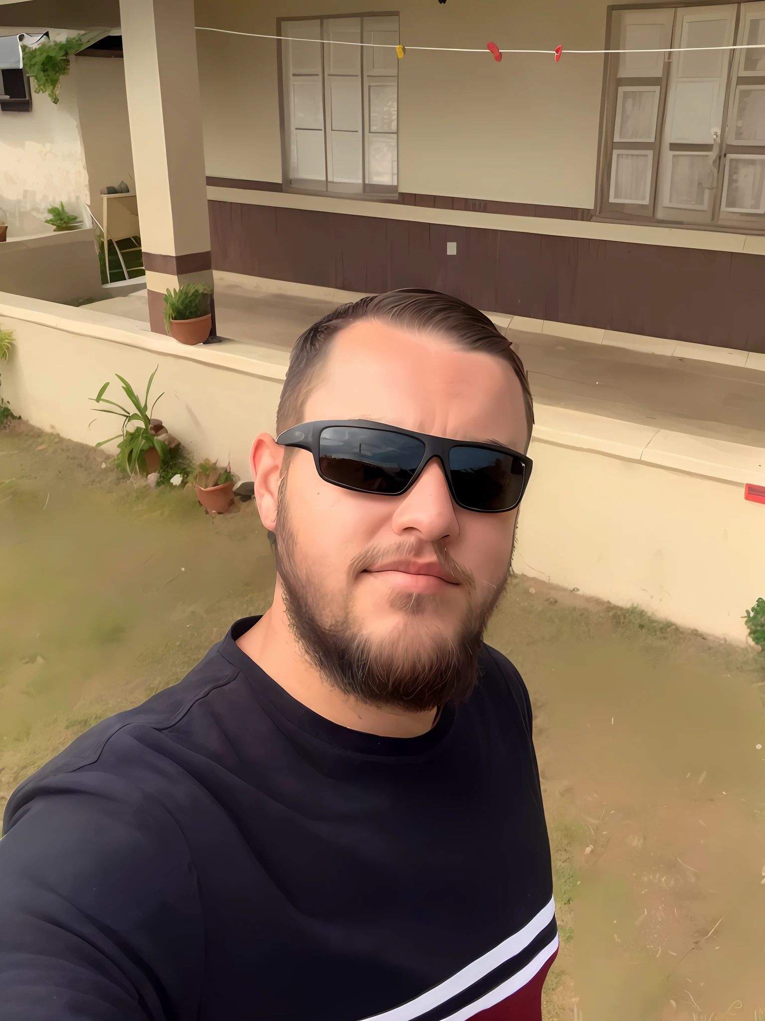 there is a man that is standing outside of a house, 2 8 anos, cabelo loiro, barba viking There is a man who is outside a house, 2 8 years old, blond hair, Viking beard