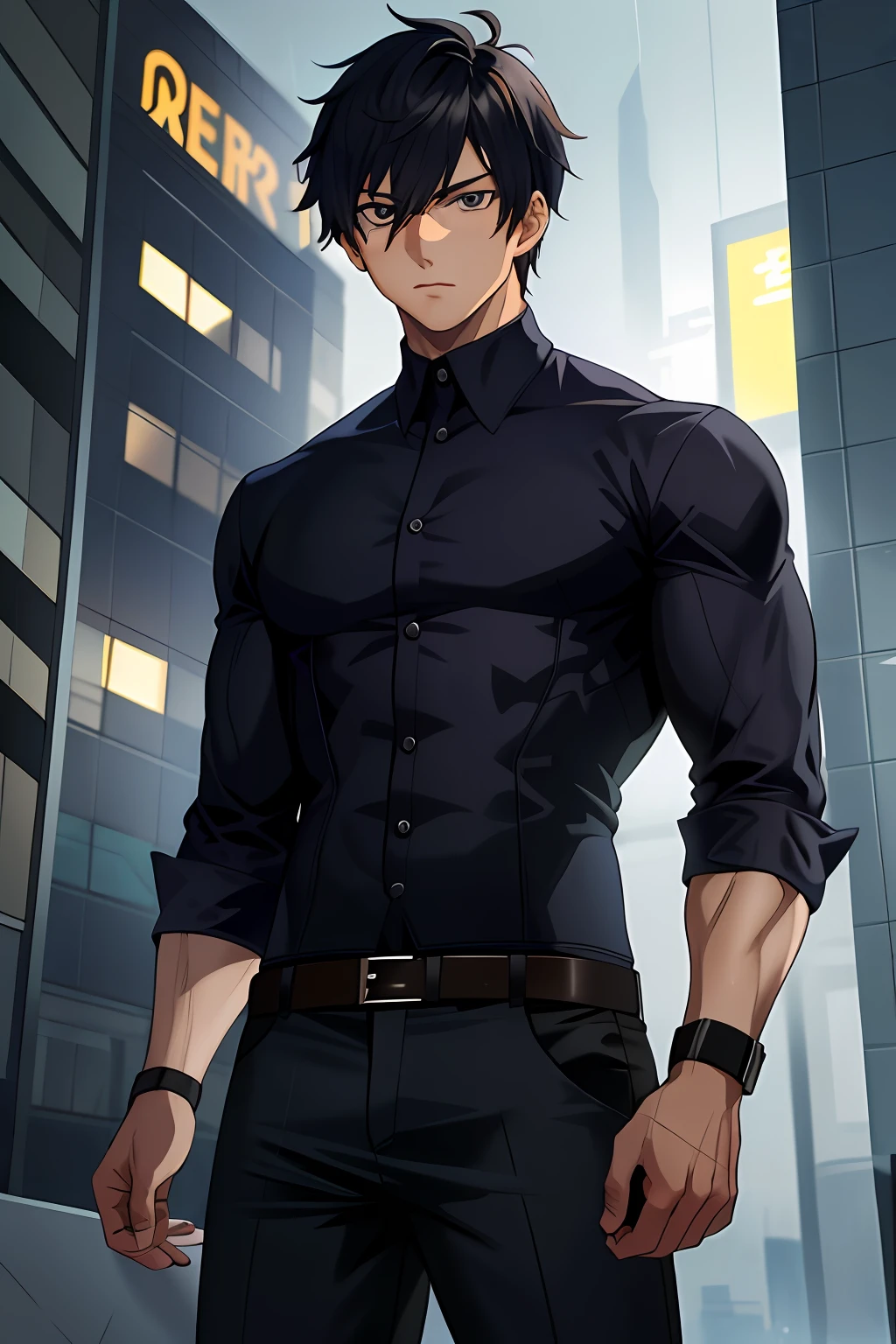 Genre: Masculino
Tipo de cabelo: Smooth
Glasses
Healthy physique
Normal format head
Square chin
Slightly large eyes
Character design:
Design sheet with three views: frente, Side and back
Additional illustration of the character
Clothes:
Shirt vermlha
Blue jeans
White shoe
Scene:
Fundo grande e meio, No additional specifications