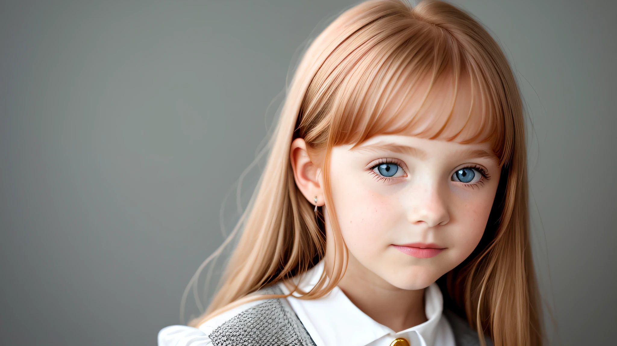 CHILD girl with long hair BLONDE wearing a white sweater and muffling black ears.