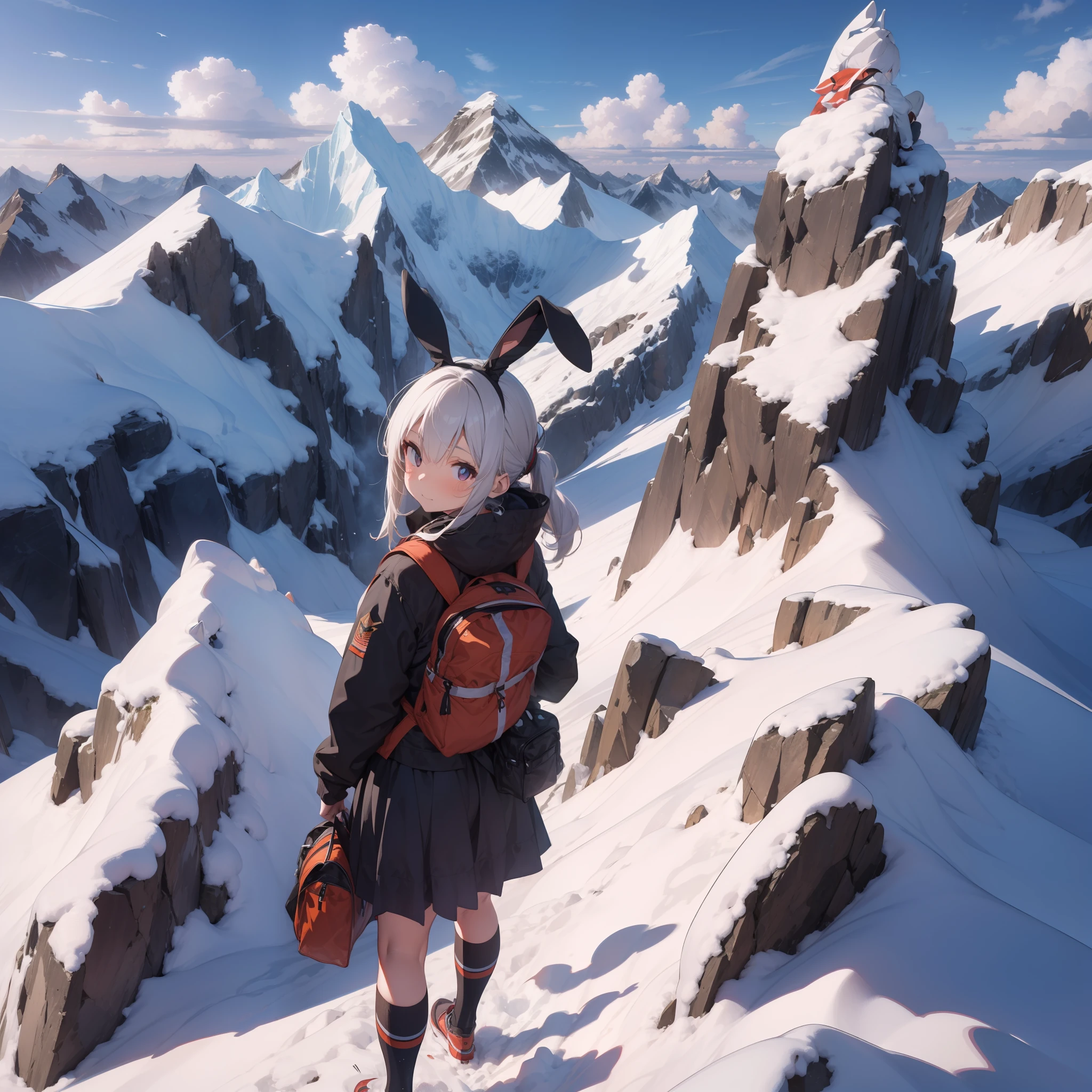 Rabbit-eared girl Backlit The summit of Mount Everest