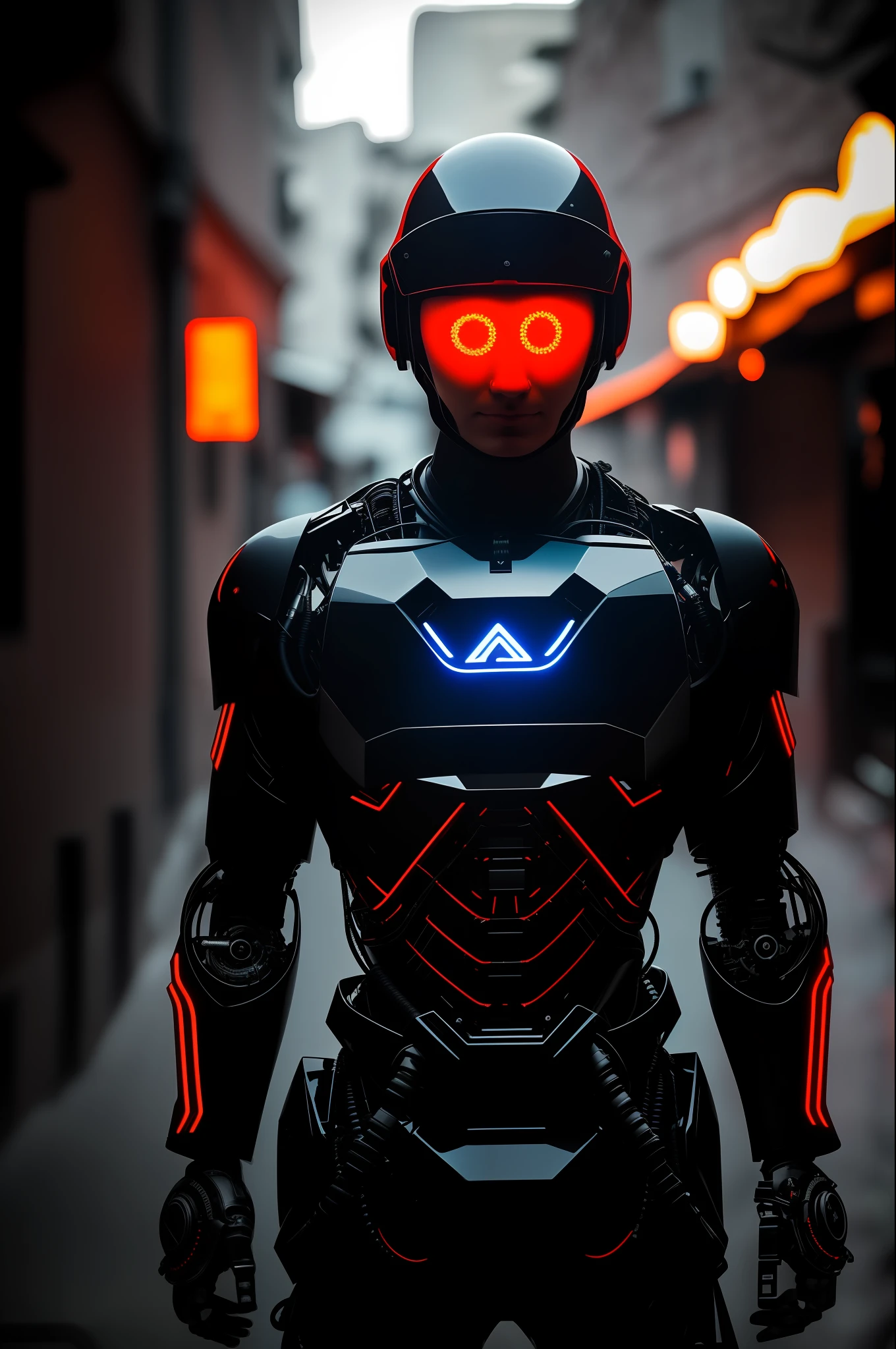 sol da meia noite, robotic cyborg soldier wearing helmet visor, shiny tactical armor, fuzil, Neon, Filme ainda, cyberpunk, realismo photo, ultra detalhada, cidade, chuva, futuro, volumetric lighting., rimlighting, two tone lighting, mal iluminado, discreto, intrincado, altamente_, detalhado, DOF Bokeh, raio_rastreamento, subsurface_scattering, global_enlightenment, raio_Rastreados_Sombras, caustics, reflections, foto premiada, obra prima, mulheres peladas realista, Realista, fotorrealista mulher nua, altamente detalhada, absurdos, a mais alta qualidade, Macho, homem as, Chade